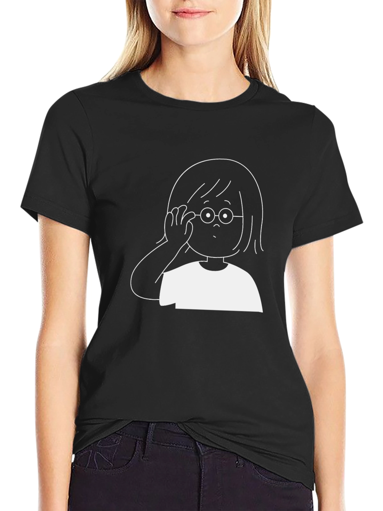 Cartoon Girl Graphic Tee - Black Cotton Comfort