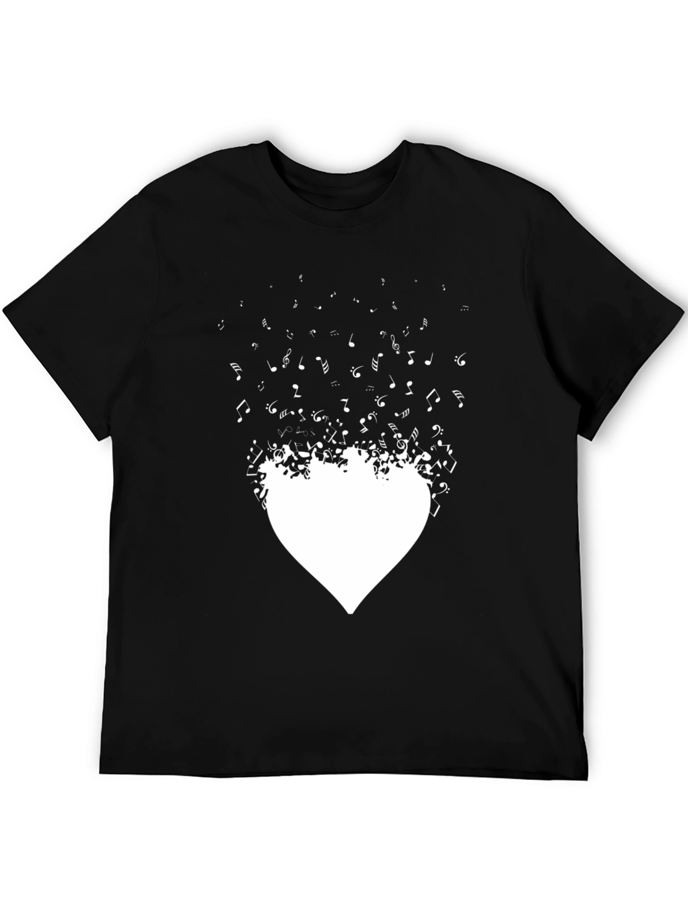 Musical Heartbeat Graphic Tee - Stylish Black Cotton T-Shirt