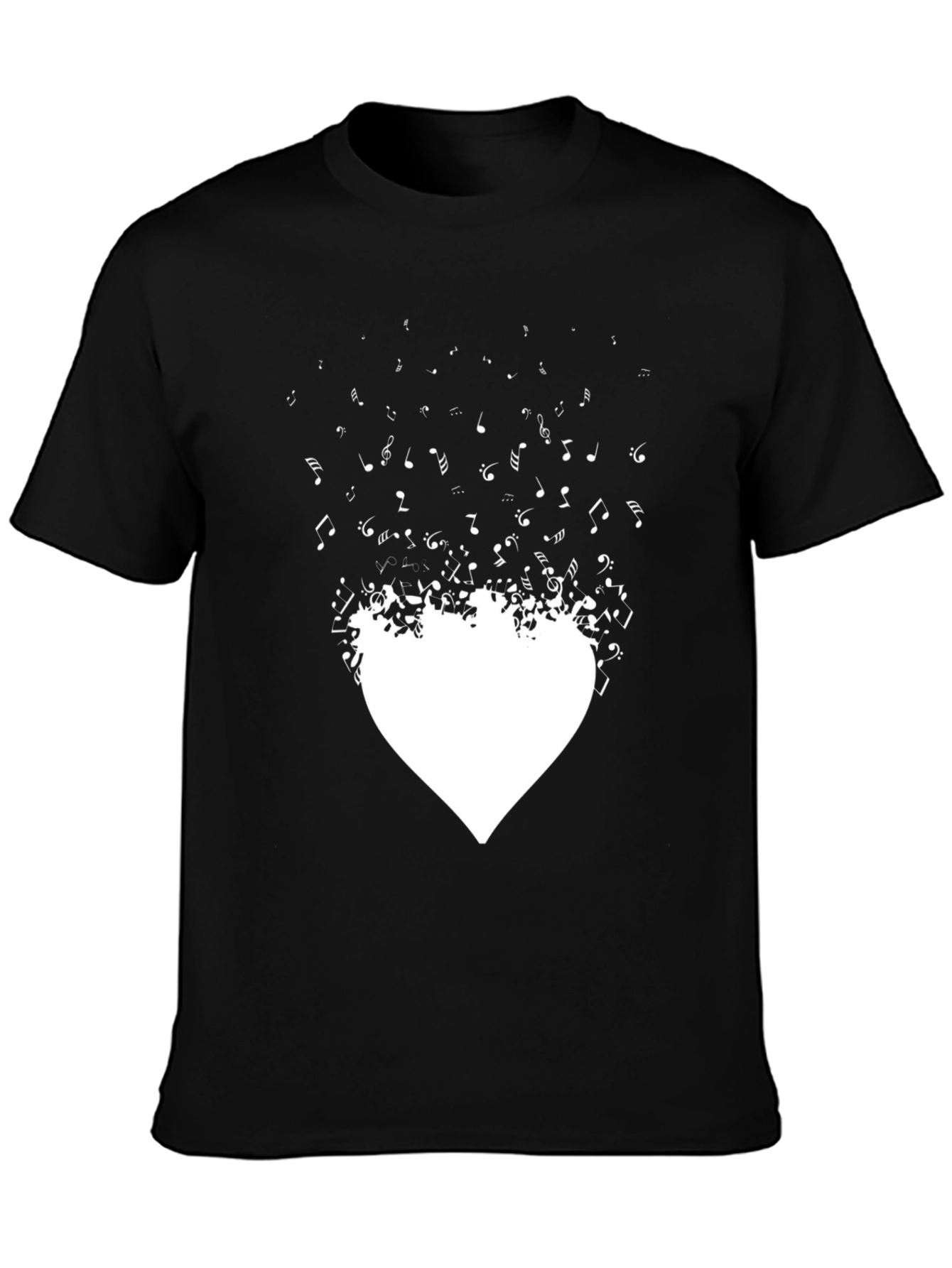 Musical Heartbeat Graphic Tee - Stylish Black Cotton T-Shirt