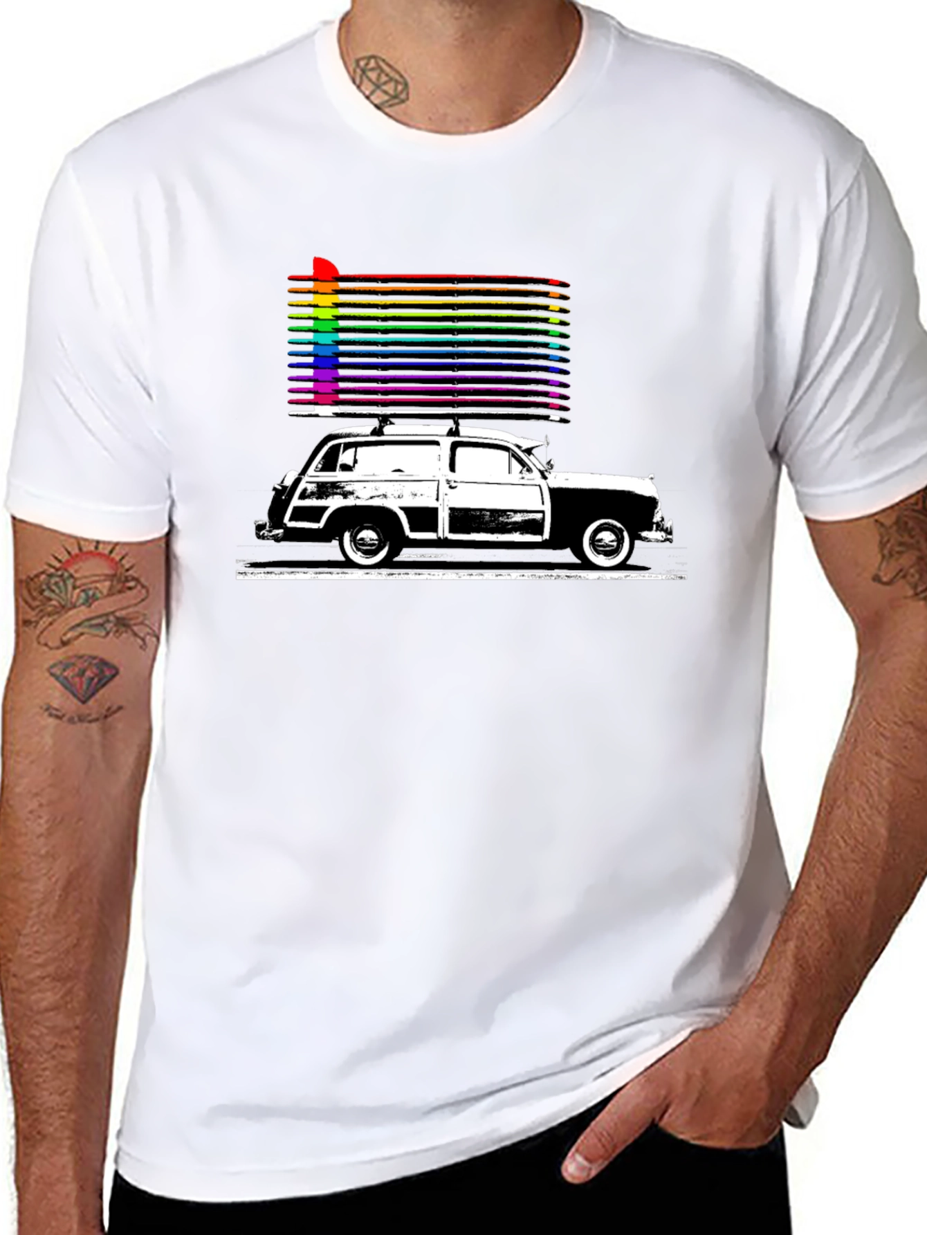 Retro Car Rainbow T-Shirt - Classic Style