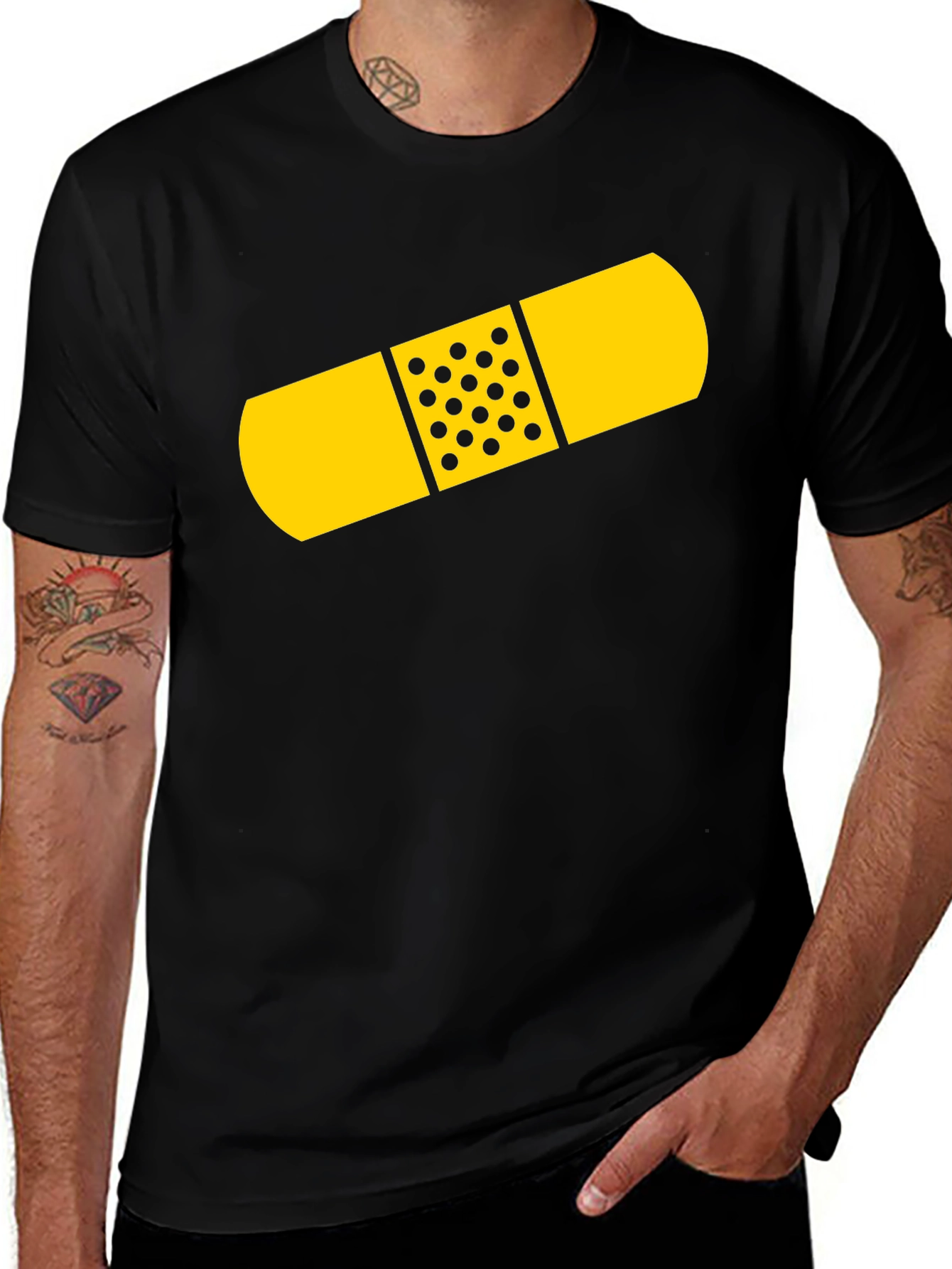 Funny Bandage Graphic Tee - Unisex Black T-Shirt
