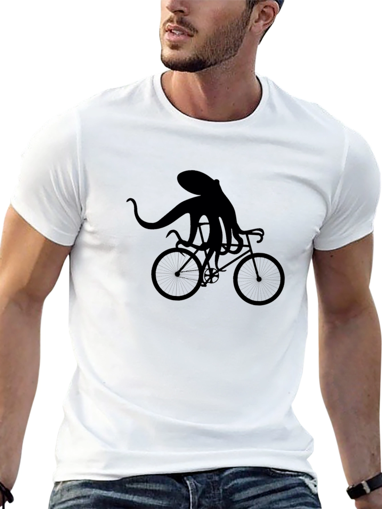 Octopus Riding Bike Graphic T-Shirt - Black