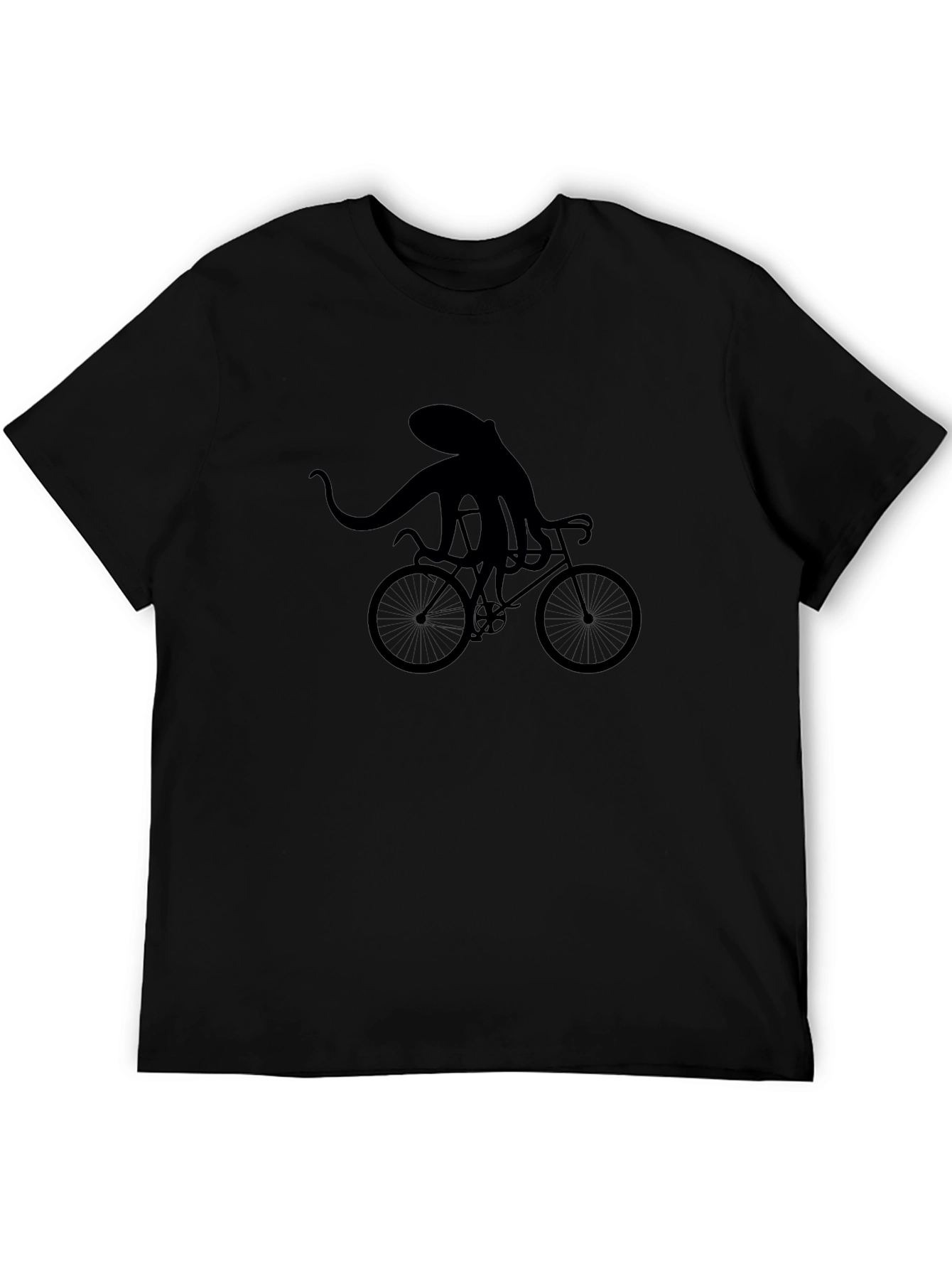 Octopus Riding Bike Graphic T-Shirt - Black