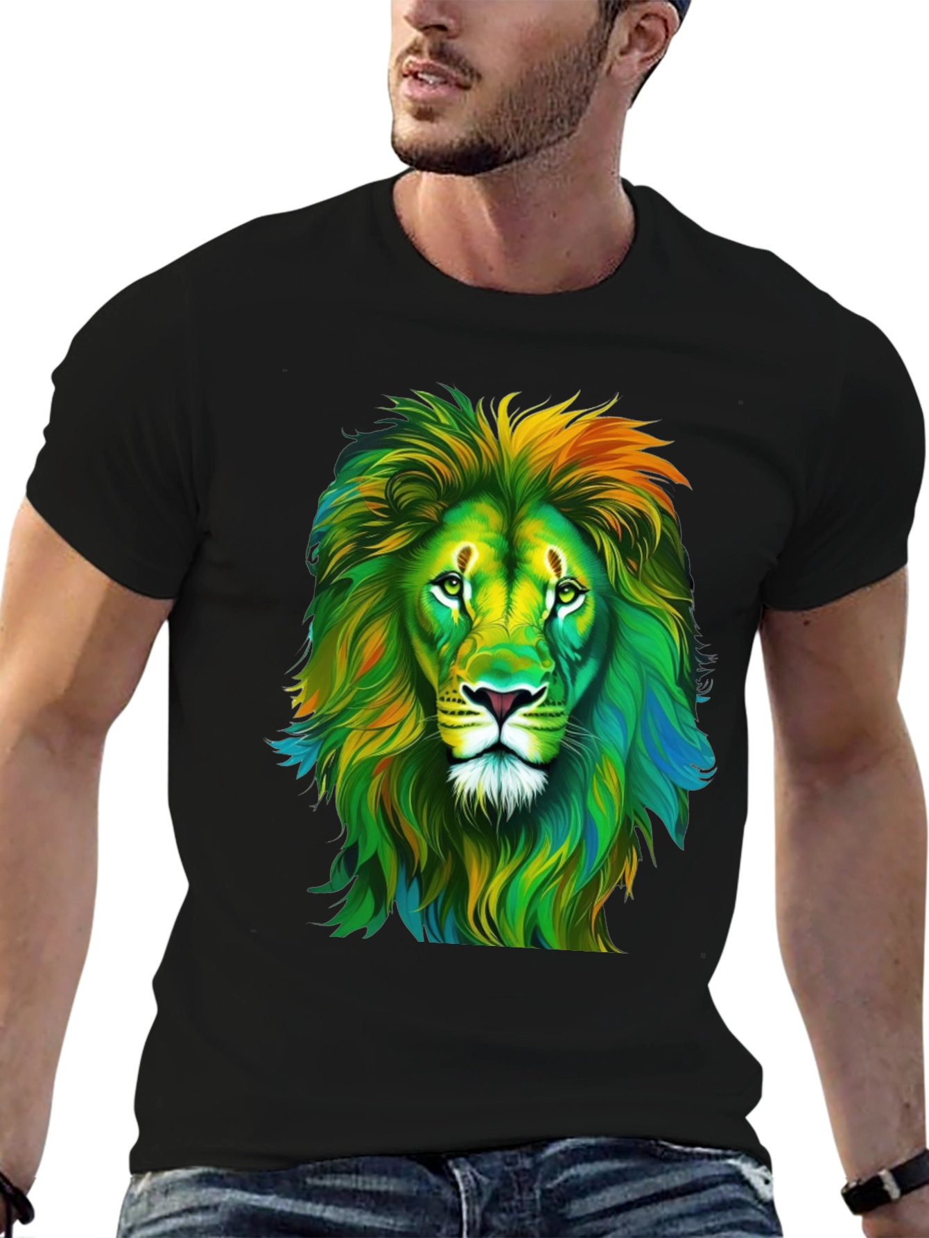Lion Graphic Print Crew Neck T-Shirt