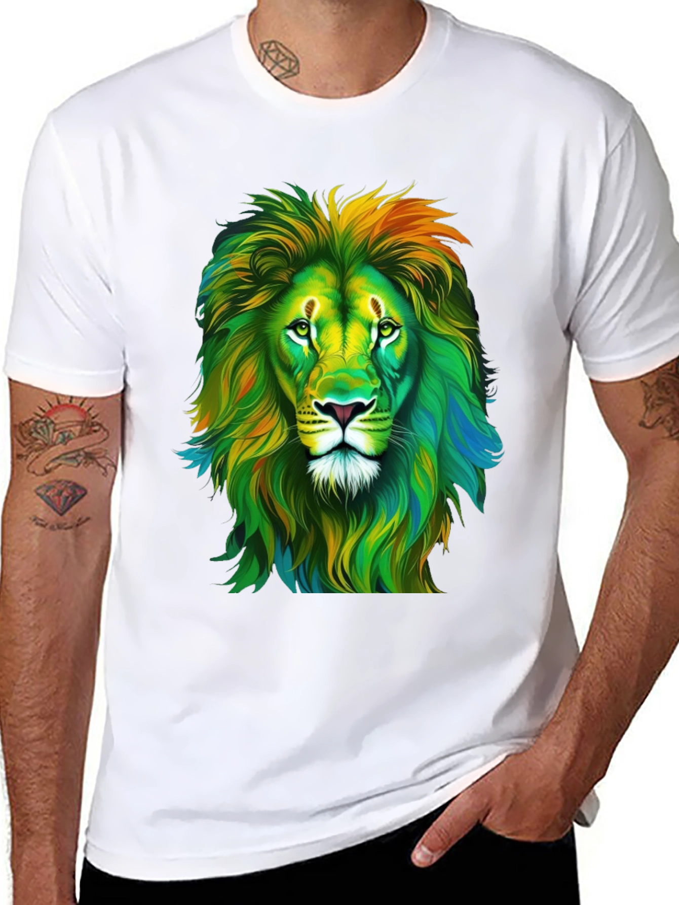 Lion Graphic Print Crew Neck T-Shirt