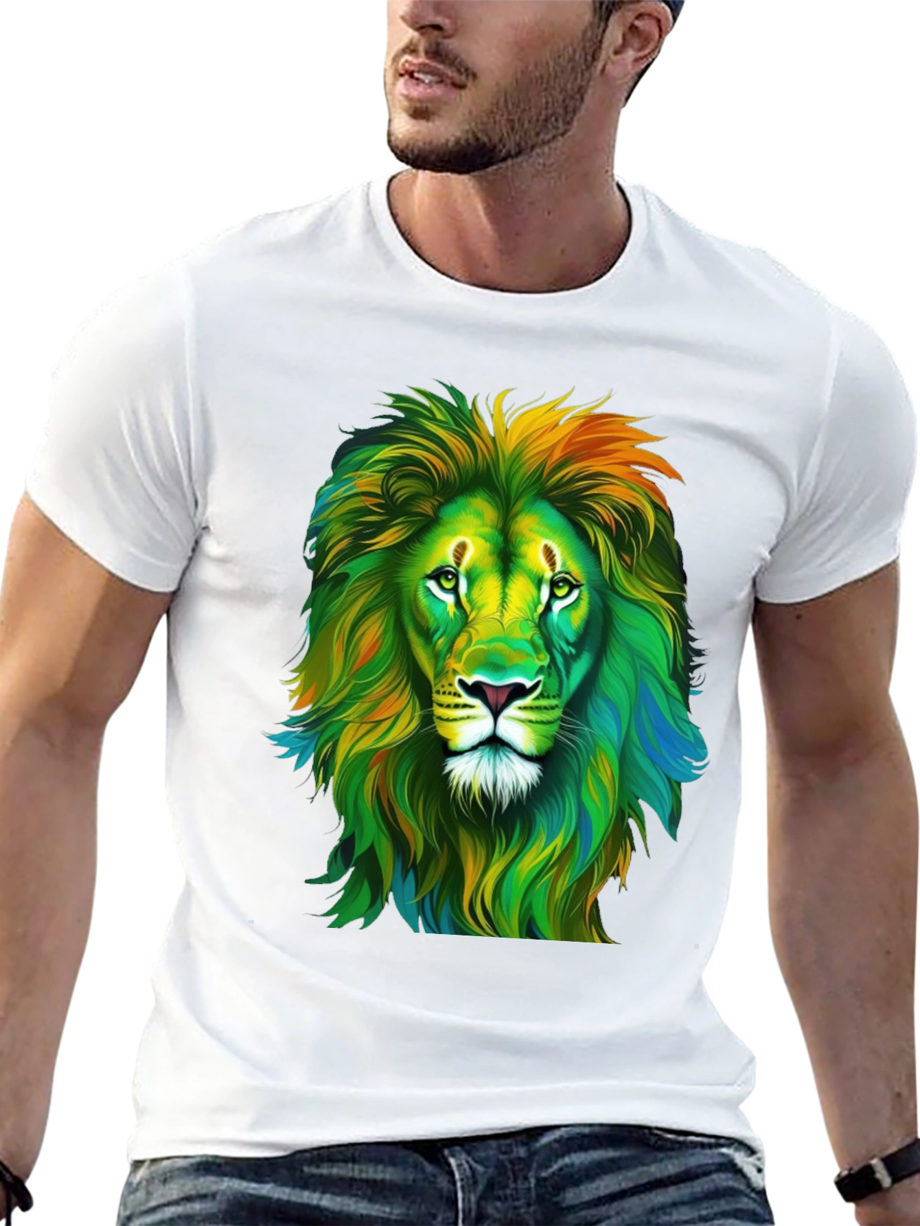 Lion Graphic Print Crew Neck T-Shirt