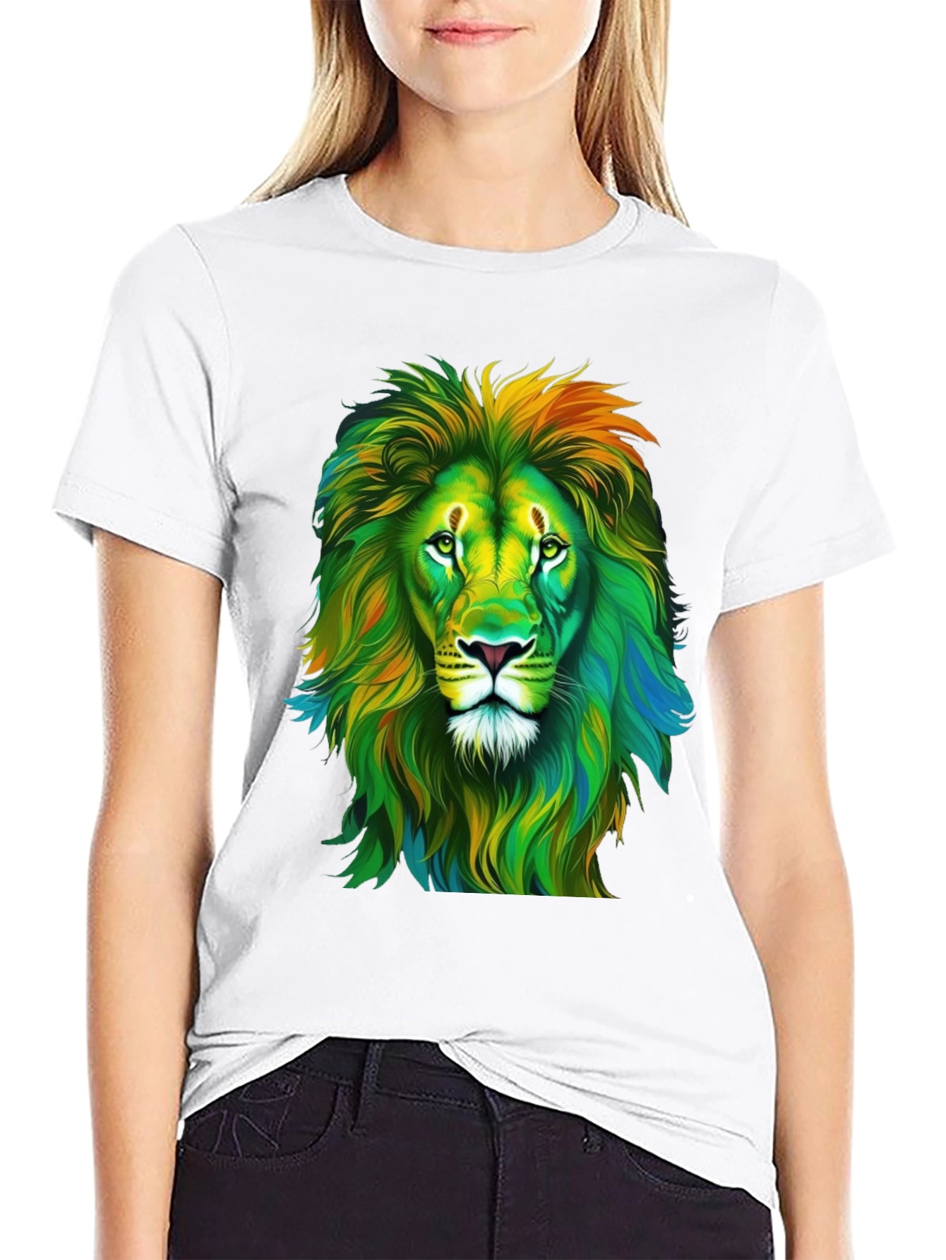 Lion Graphic Print Crew Neck T-Shirt