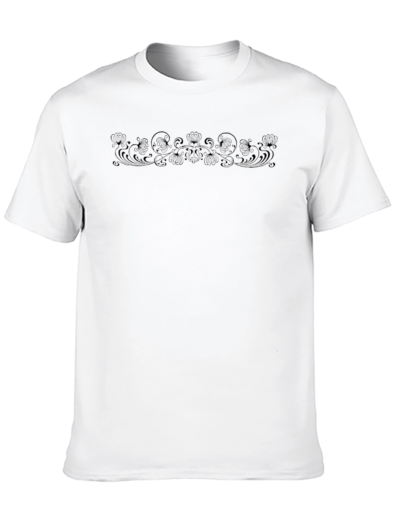 Mens Black Crewneck T-Shirt with Floral Design