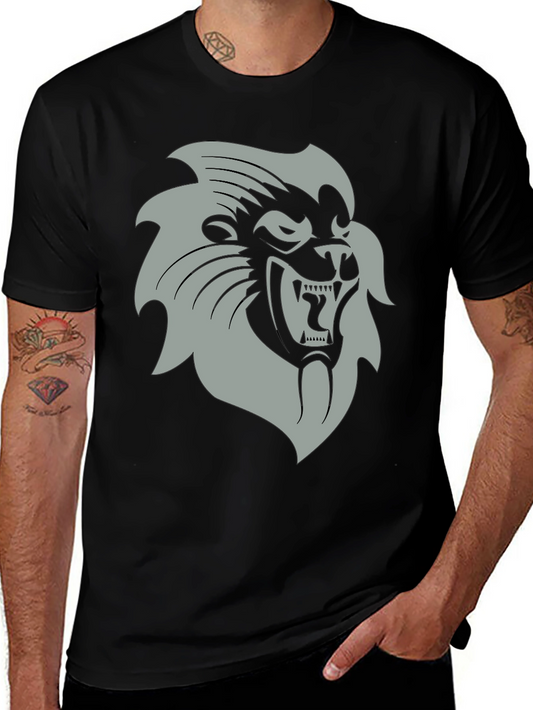 Black T-Shirt with Grey Lion Graphic