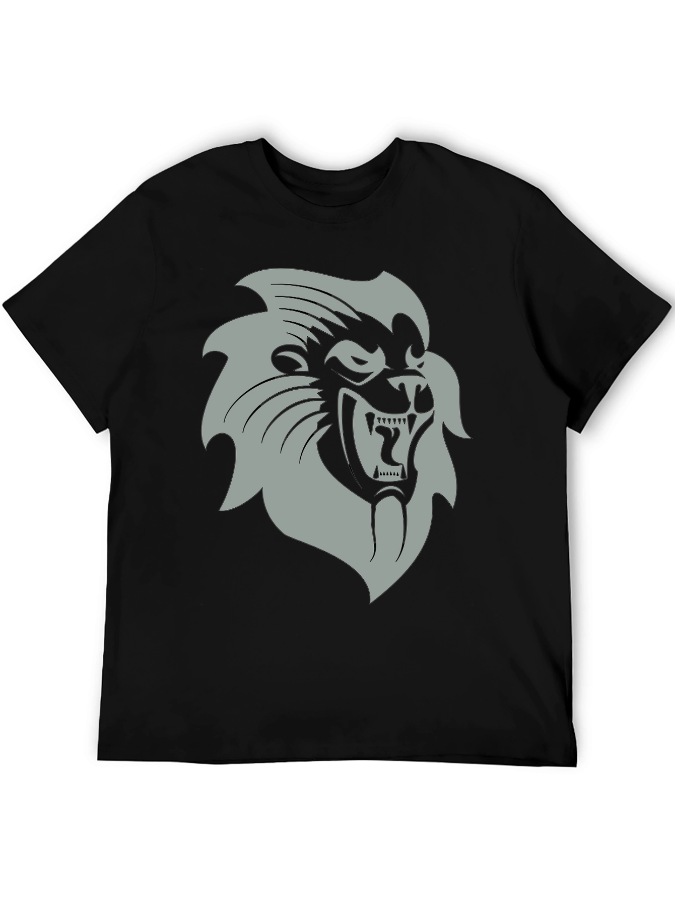 Black T-Shirt with Grey Lion Graphic