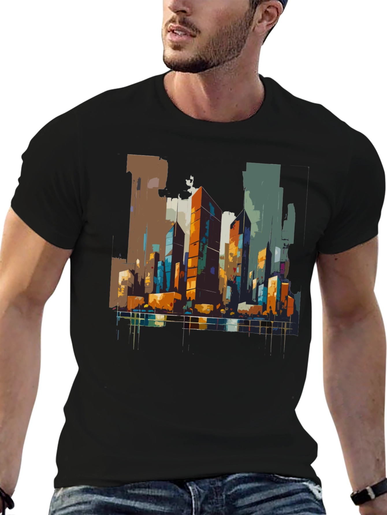 Urban Canvas Tee - Abstract Cityscape Design