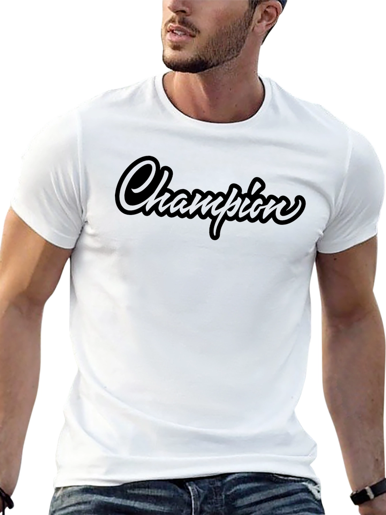 Champion Script Black T-Shirt - Premium Quality