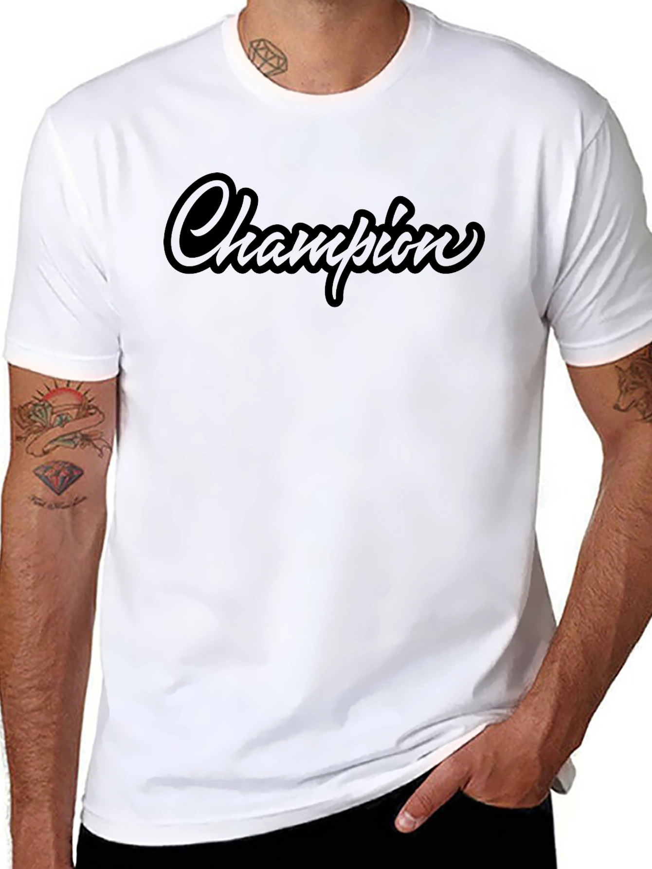 Champion Script Black T-Shirt - Premium Quality