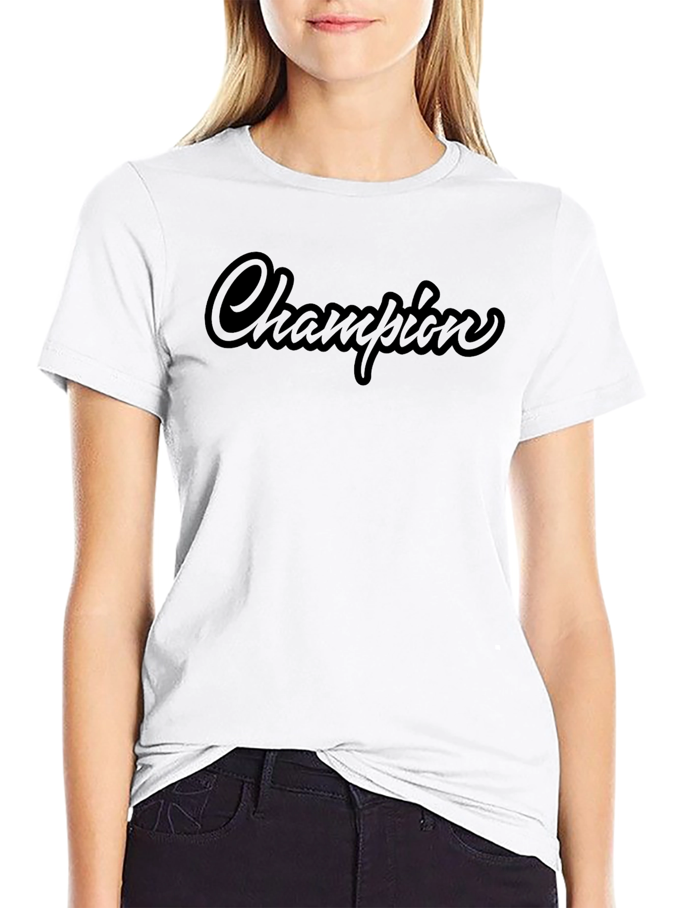 Champion Script Black T-Shirt - Premium Quality