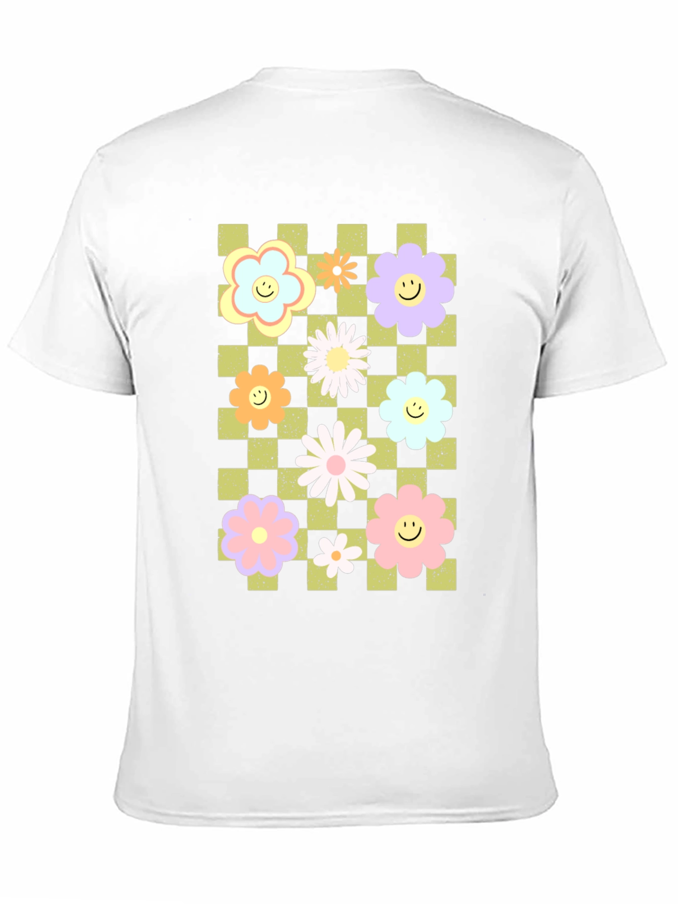 Retro Floral Checkered Smile T-Shirt