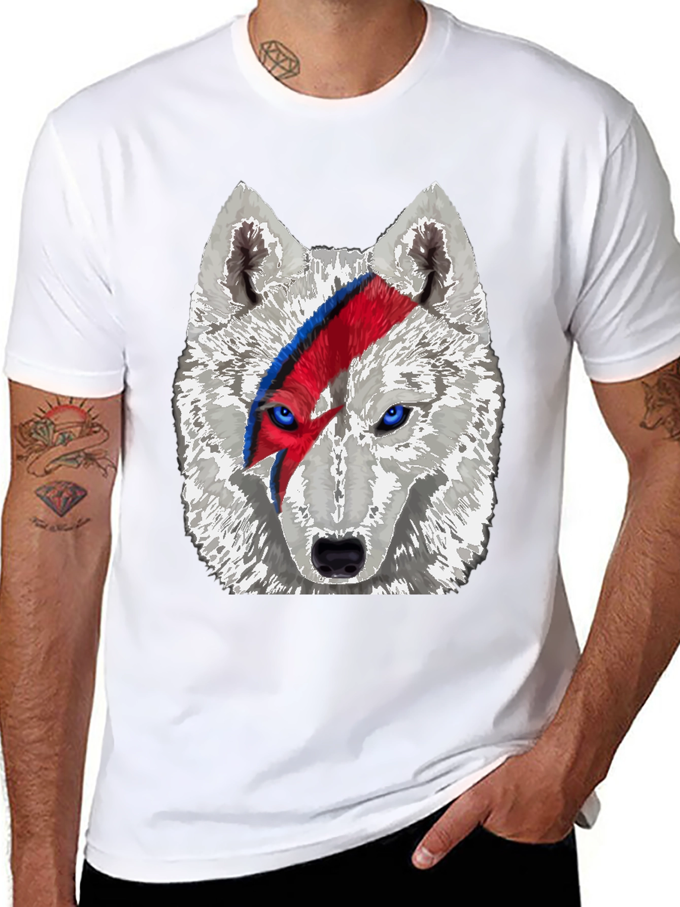 Wolf Bowie Style Graphic Tee - Mens Black T-Shirt