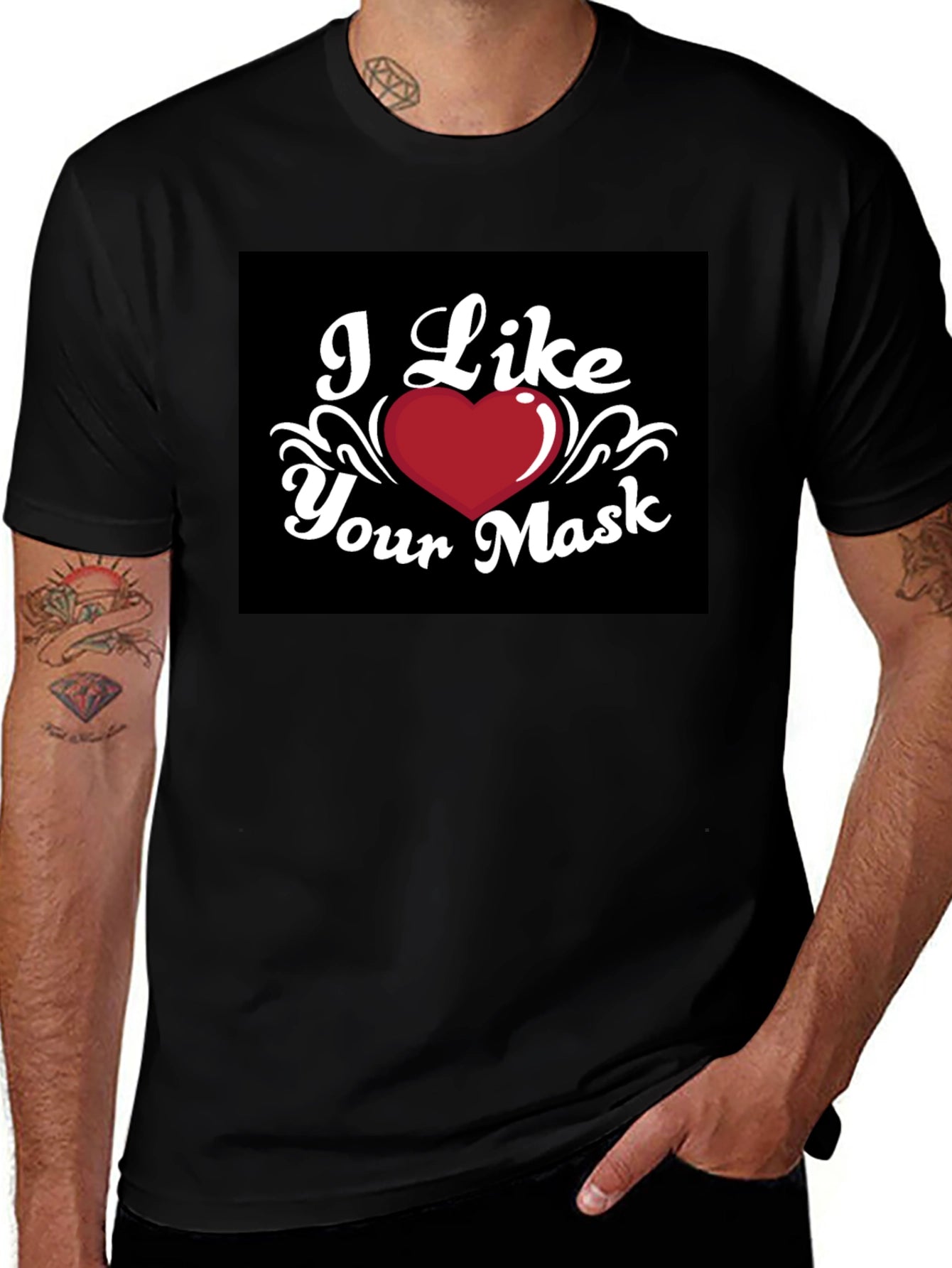 I Like Your Mask Black T-Shirt Heart Graphic Tee