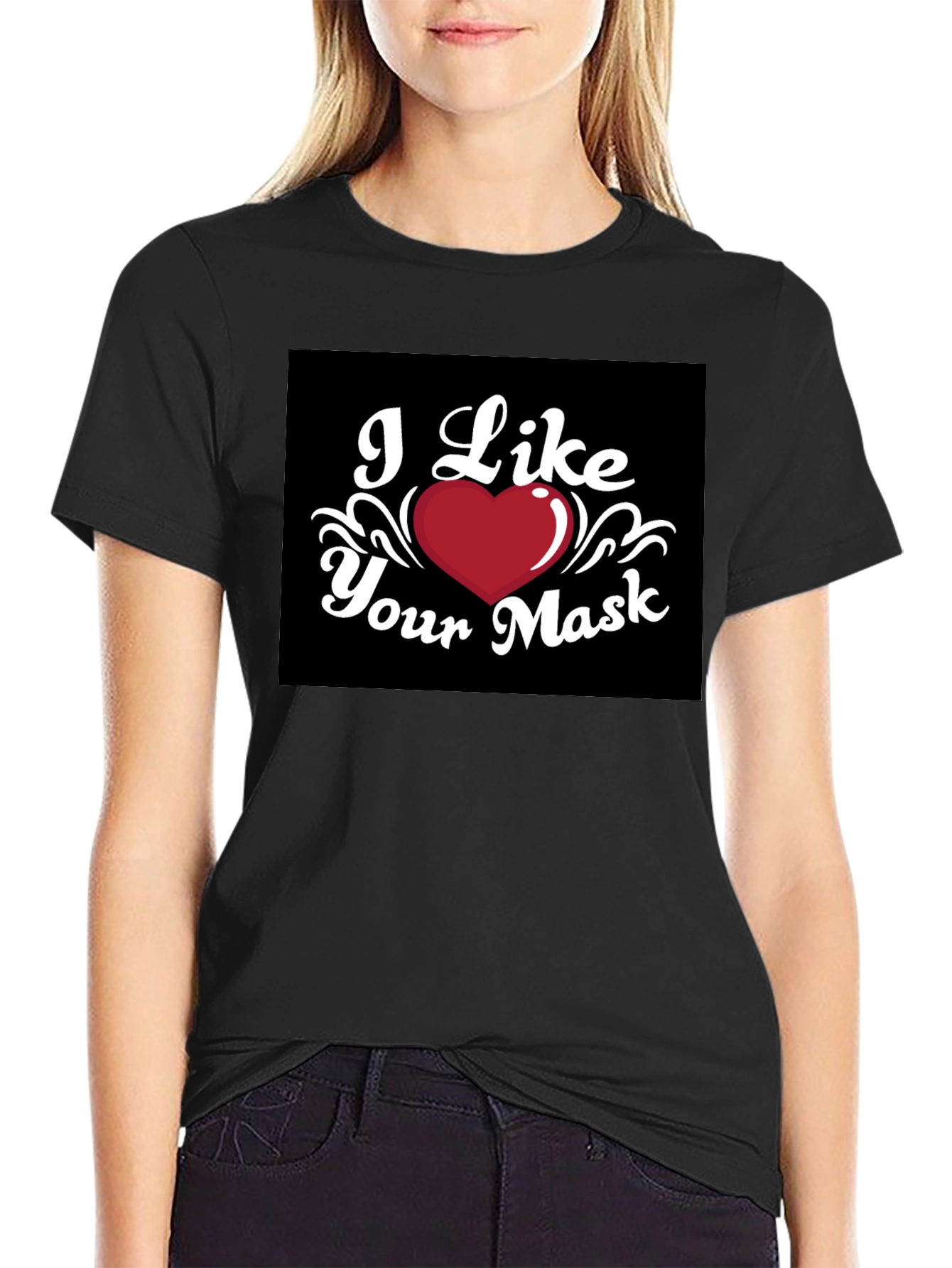 I Like Your Mask Black T-Shirt Heart Graphic Tee