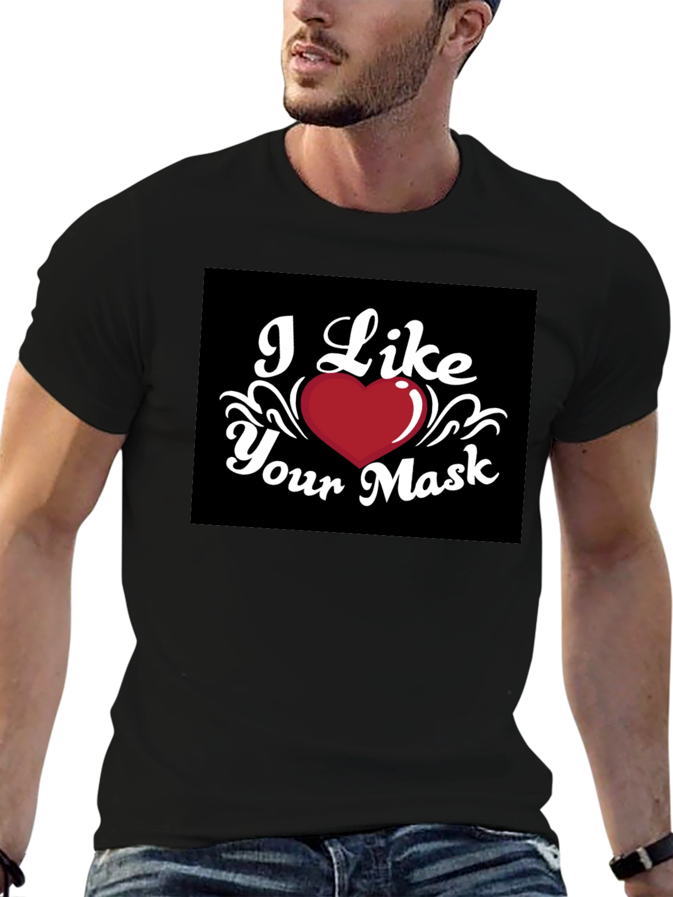 I Like Your Mask Black T-Shirt Heart Graphic Tee