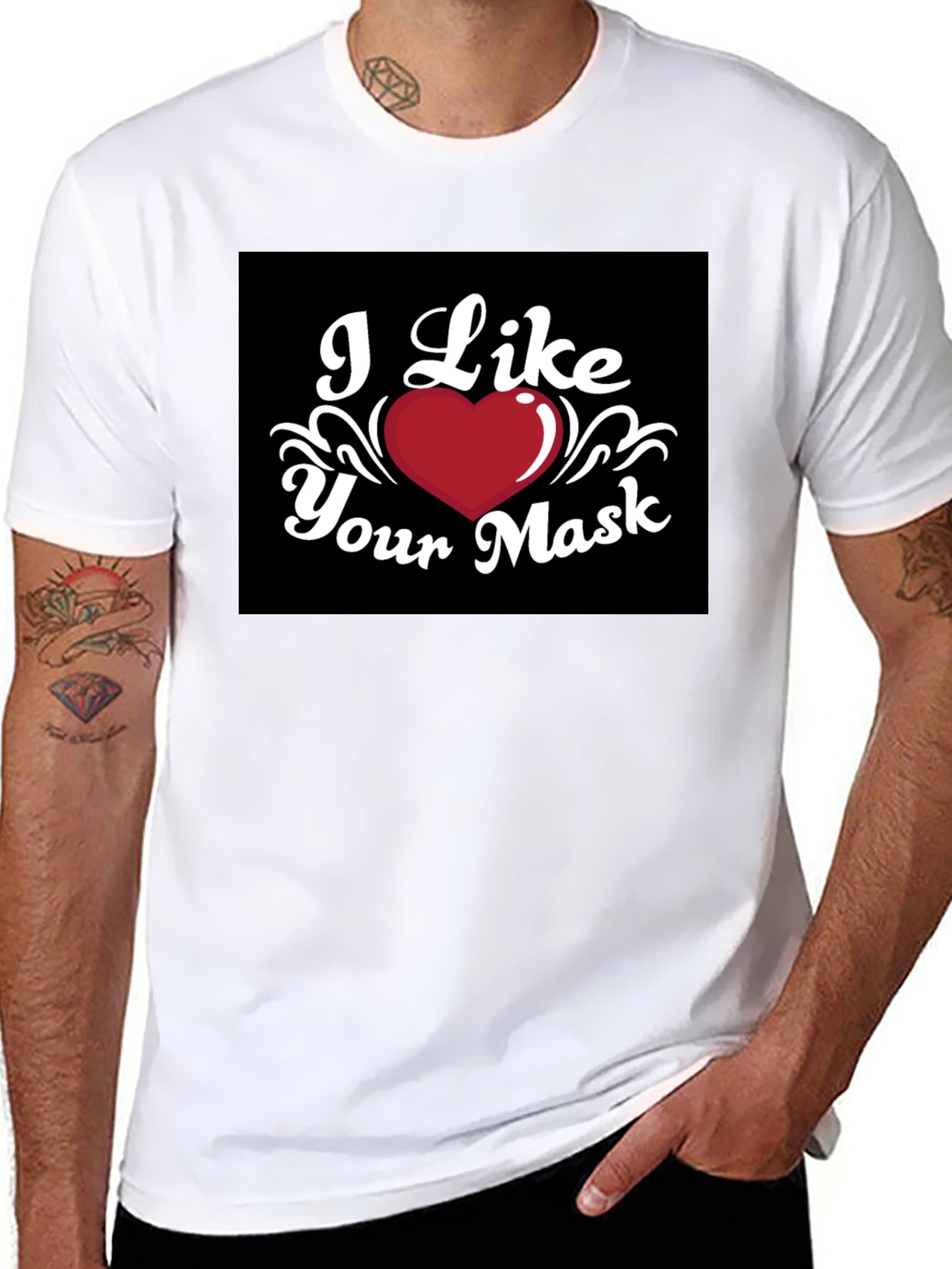 I Like Your Mask Black T-Shirt Heart Graphic Tee