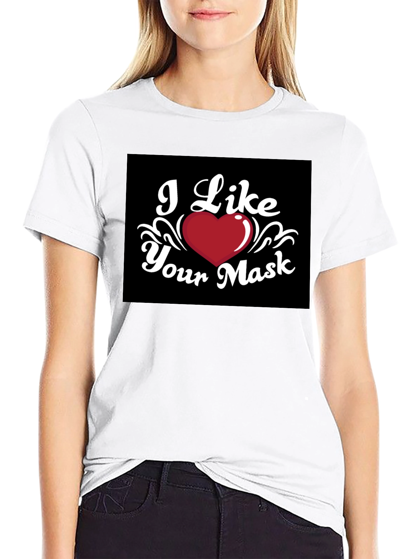 I Like Your Mask Black T-Shirt Heart Graphic Tee