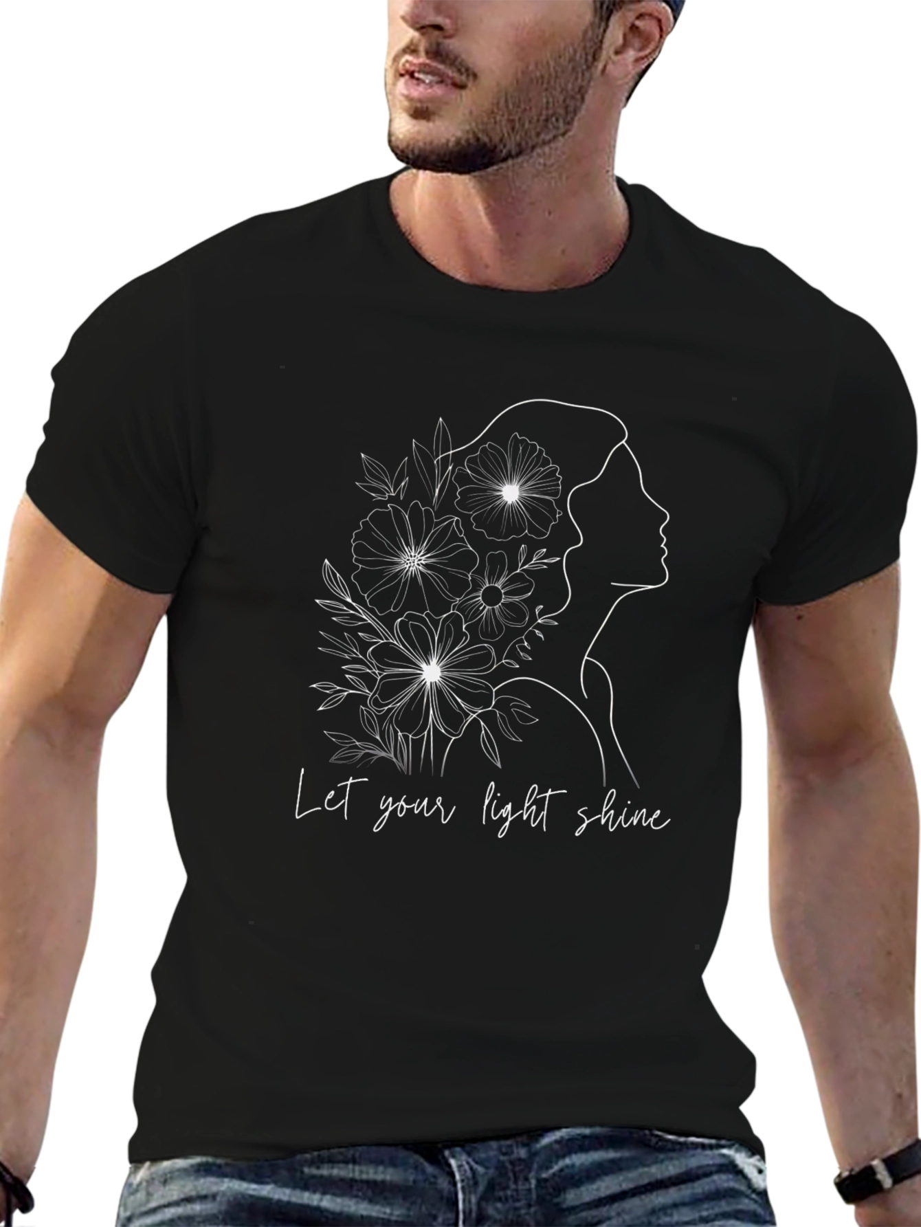 Elegant Let Your Light Shine Graphic Black T-Shirt