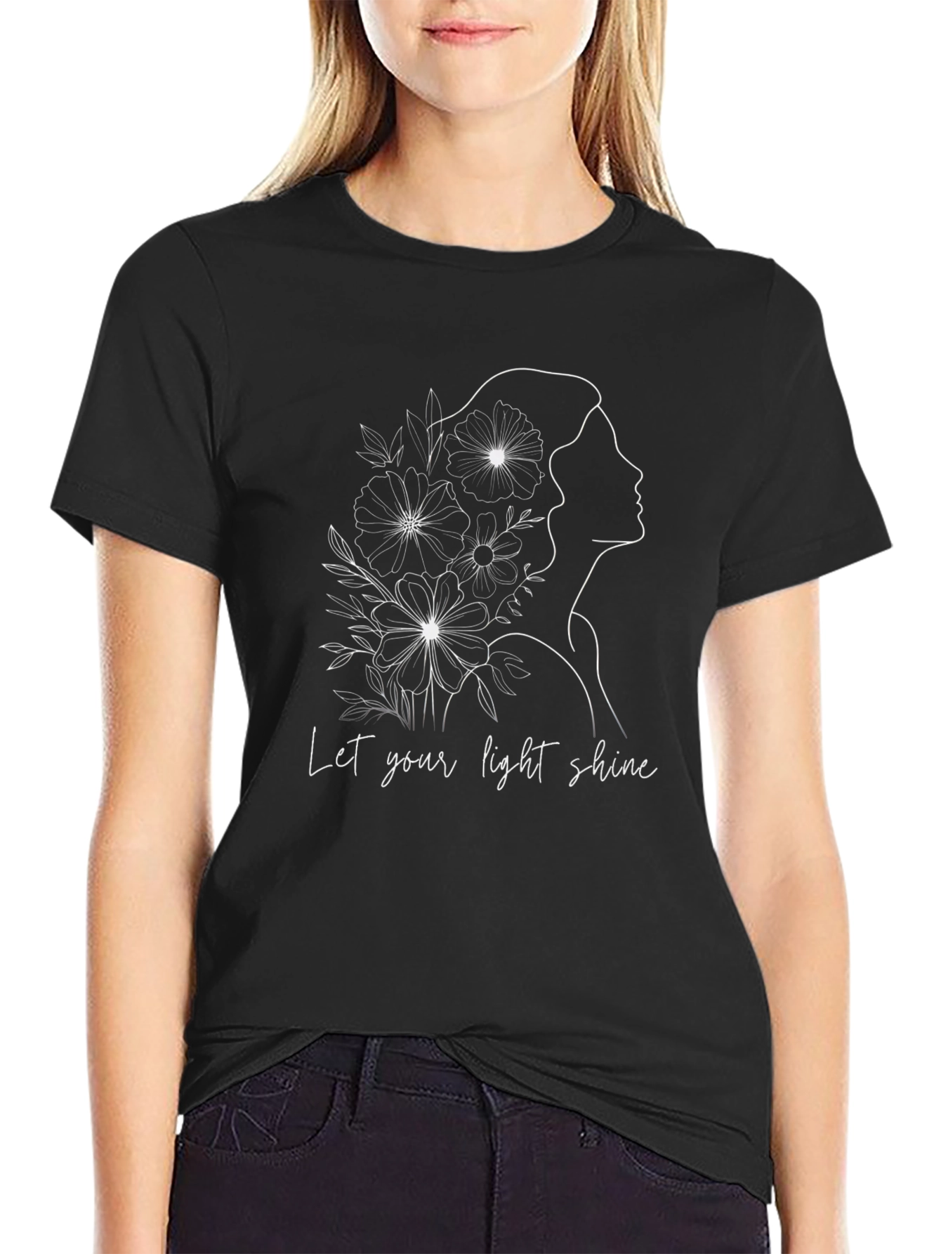 Elegant Let Your Light Shine Graphic Black T-Shirt