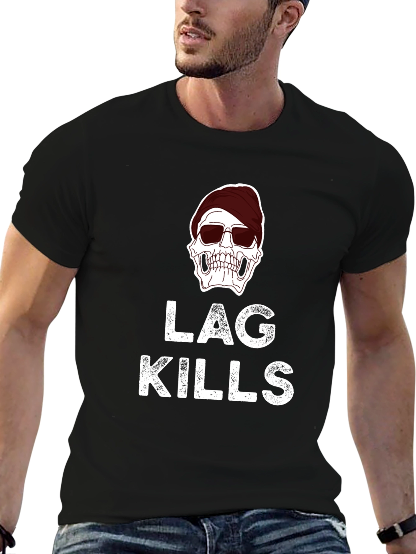 Lag Kills T-Shirt - Skull Graphic Gamer Tee