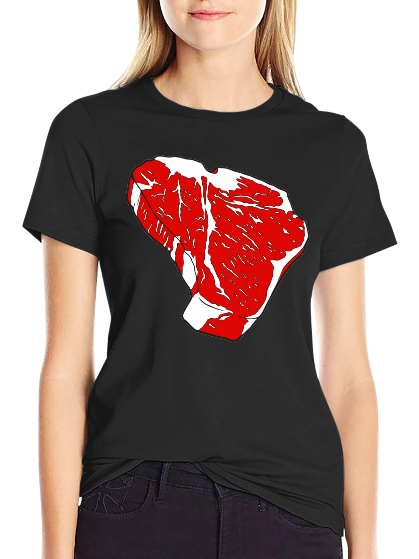 Steak Graphic Tee - Black Cotton T-Shirt