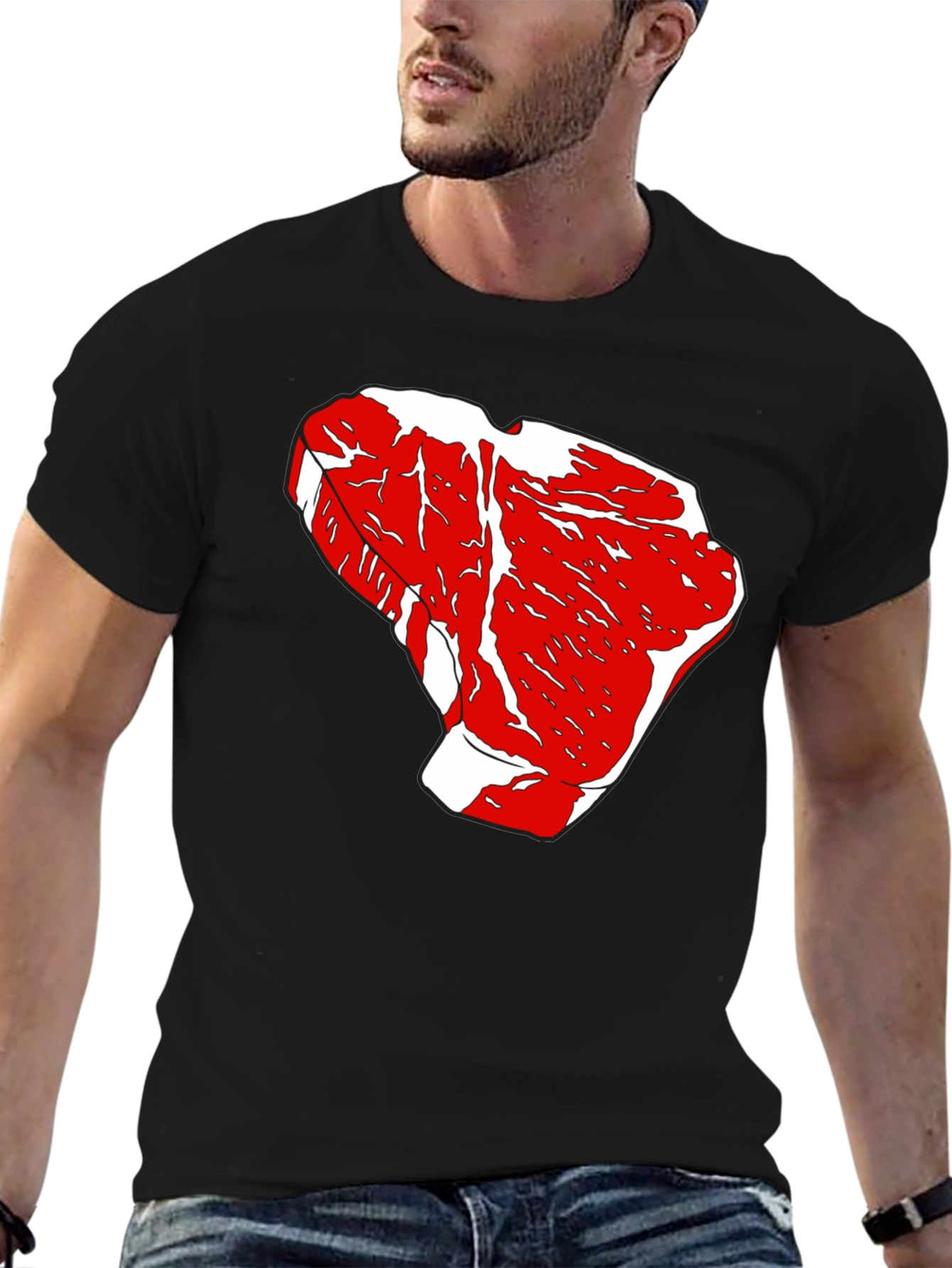 Steak Graphic Tee - Black Cotton T-Shirt