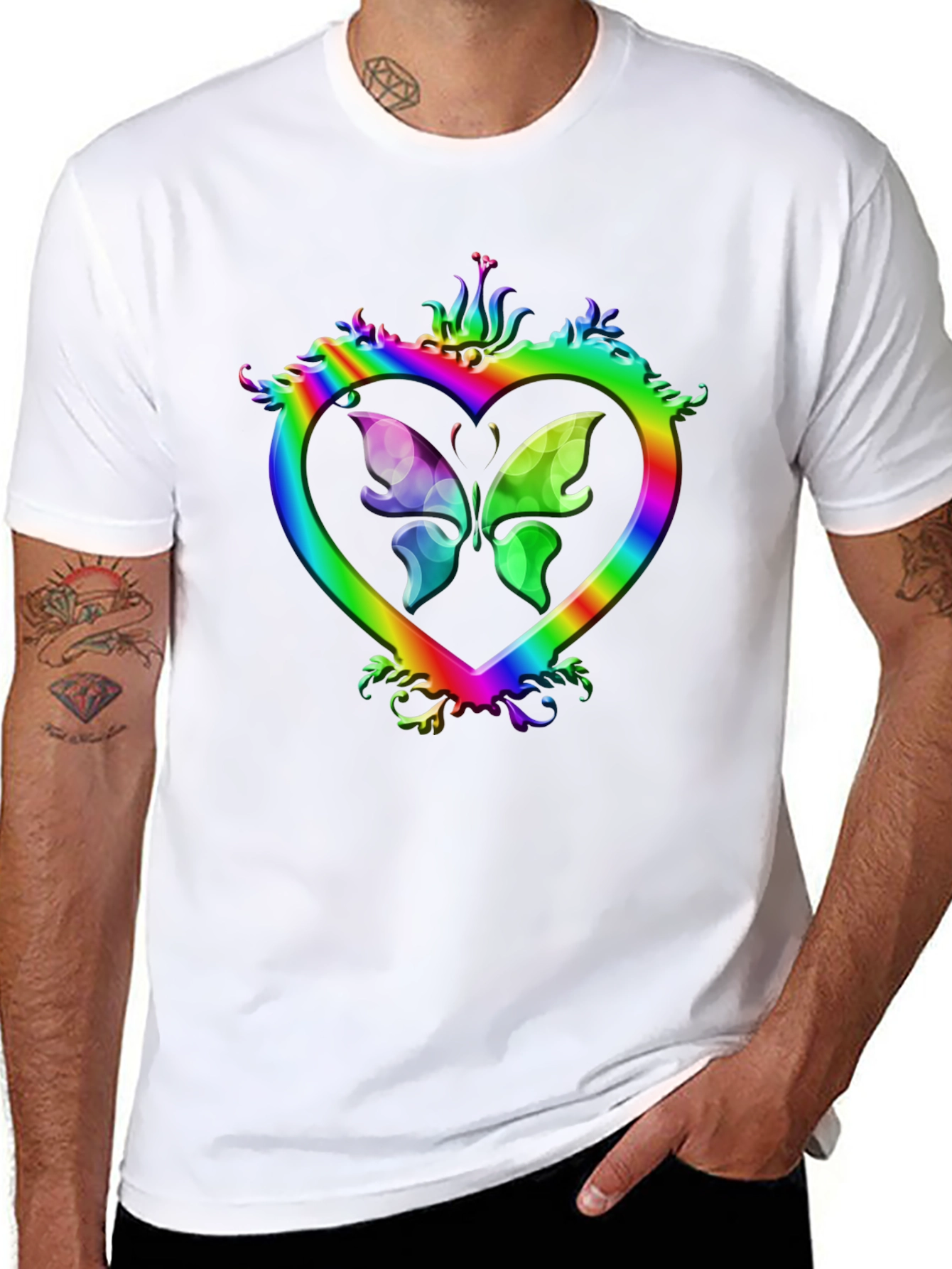 Rainbow Heart Butterfly Graphic Tee