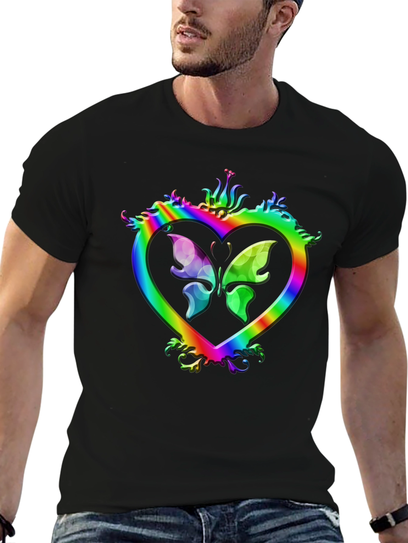 Rainbow Heart Butterfly Graphic Tee