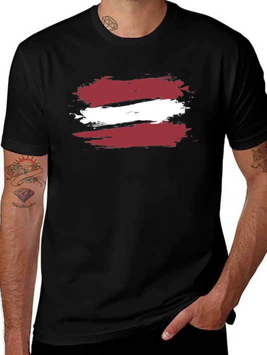 Latvia Flag Brushstroke T-Shirt - Black Casual Style