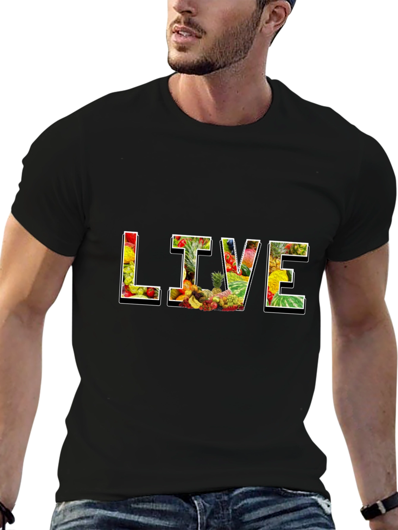 Live Fruit Graphic Black T-Shirt