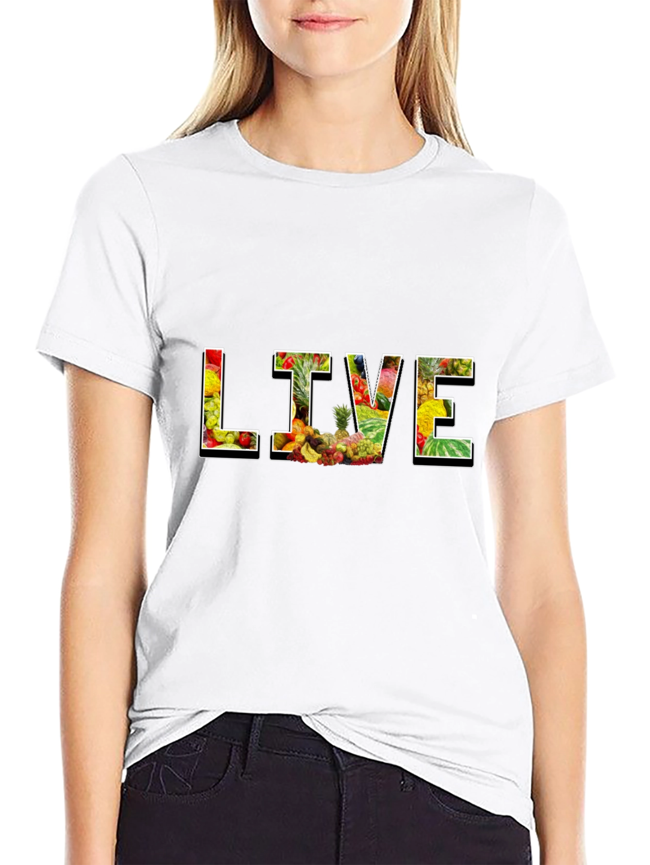 Live Fruit Graphic Black T-Shirt