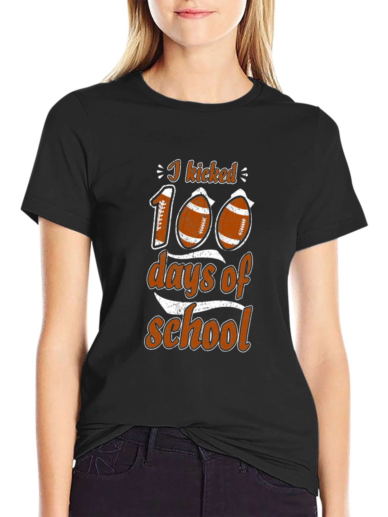 I Kicked 100 Days of School Football T-Shirt