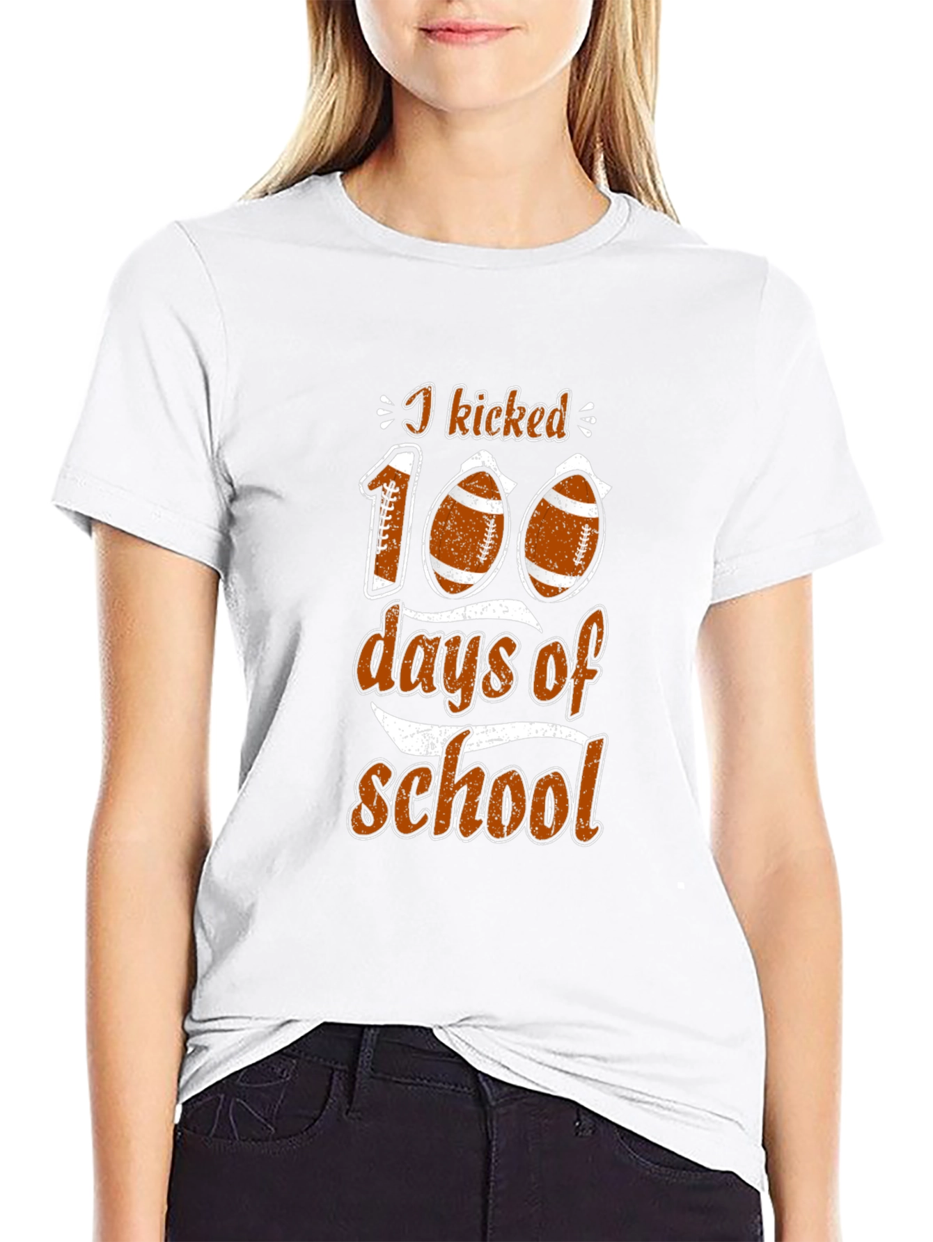 I Kicked 100 Days of School Football T-Shirt
