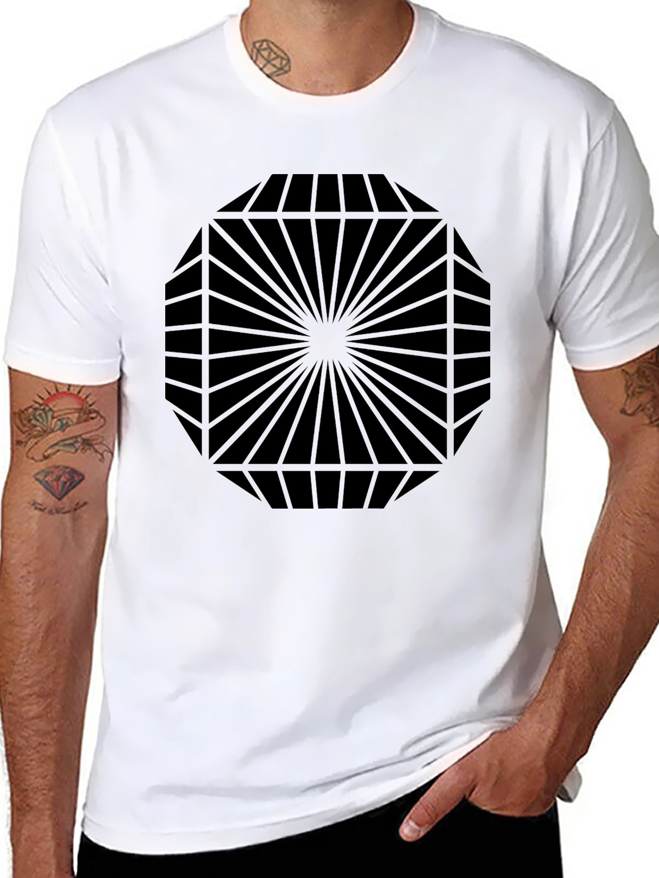 Geometric Pattern Black T-Shirt - Modern Design