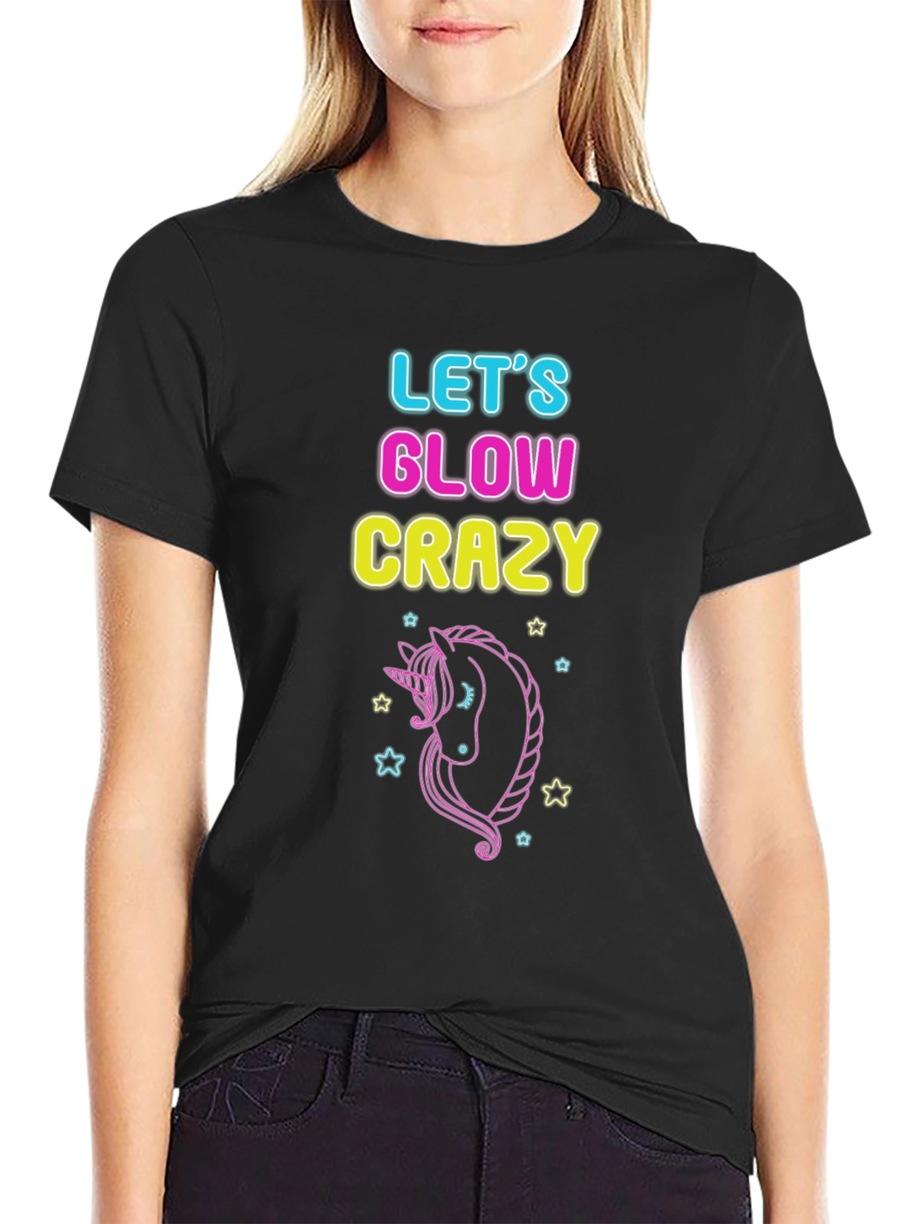 Lets Glow Crazy Unicorn Graphic Tee