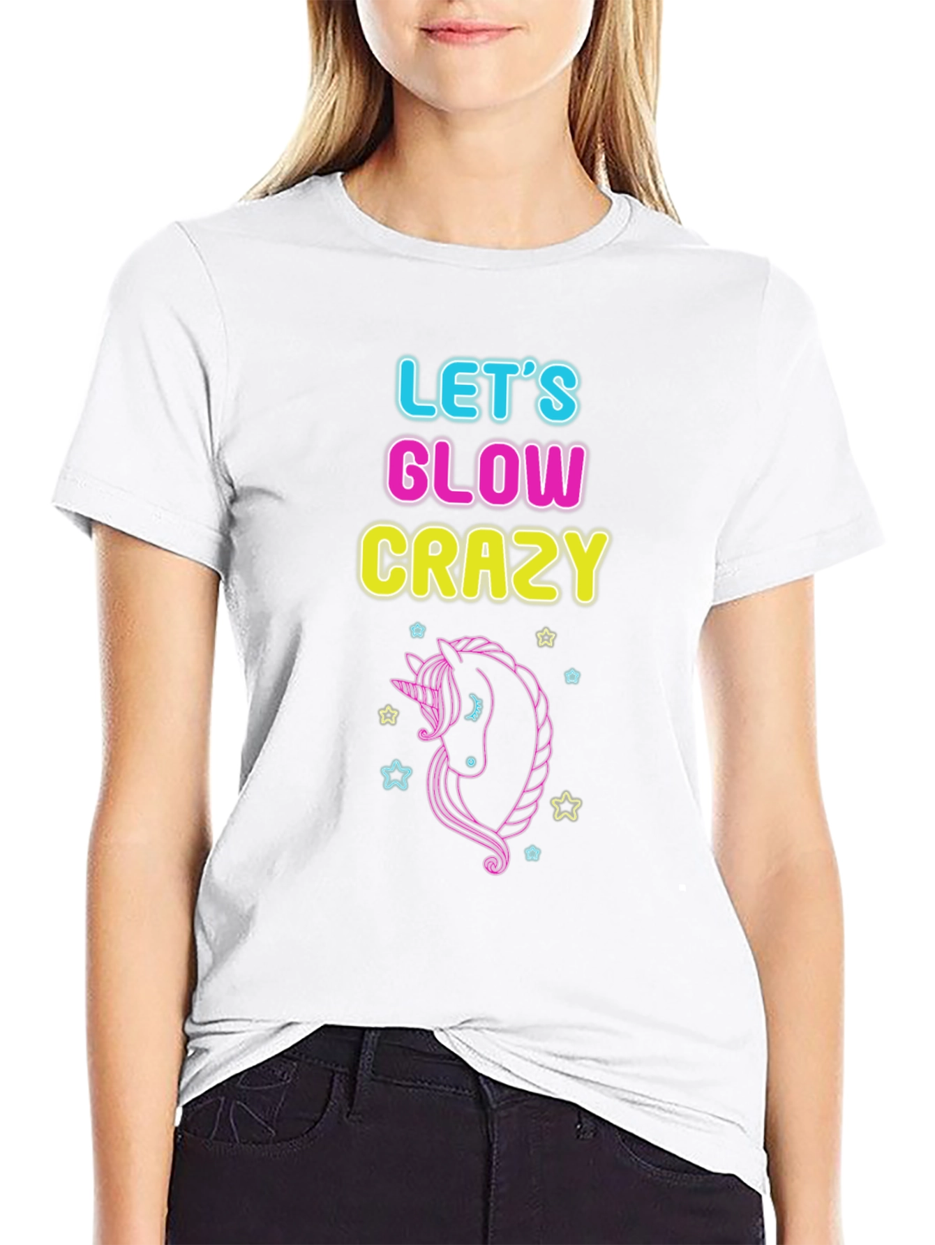 Lets Glow Crazy Unicorn Graphic Tee