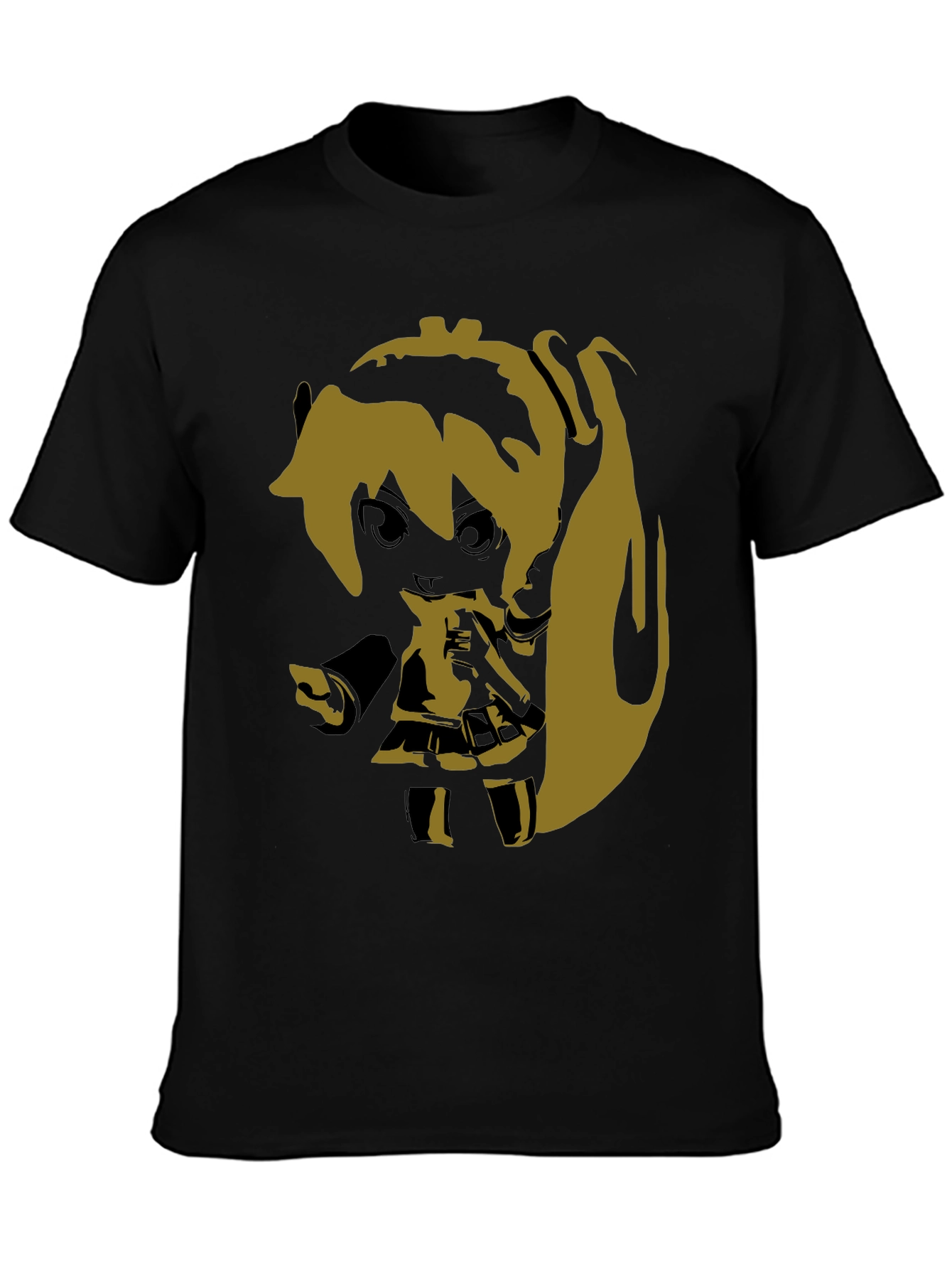 Anime Girl Graphic Print Black T-Shirt