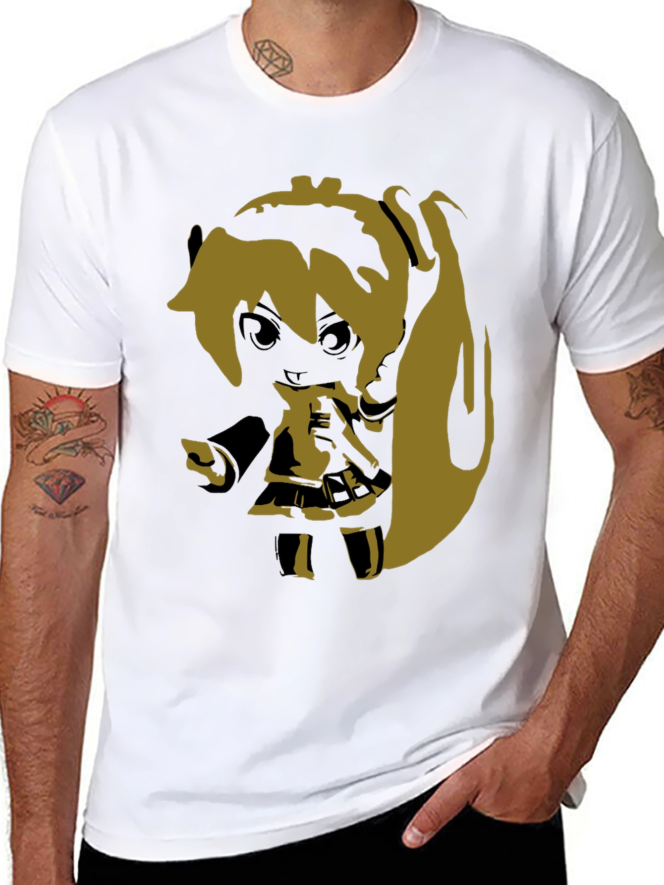 Anime Girl Graphic Print Black T-Shirt