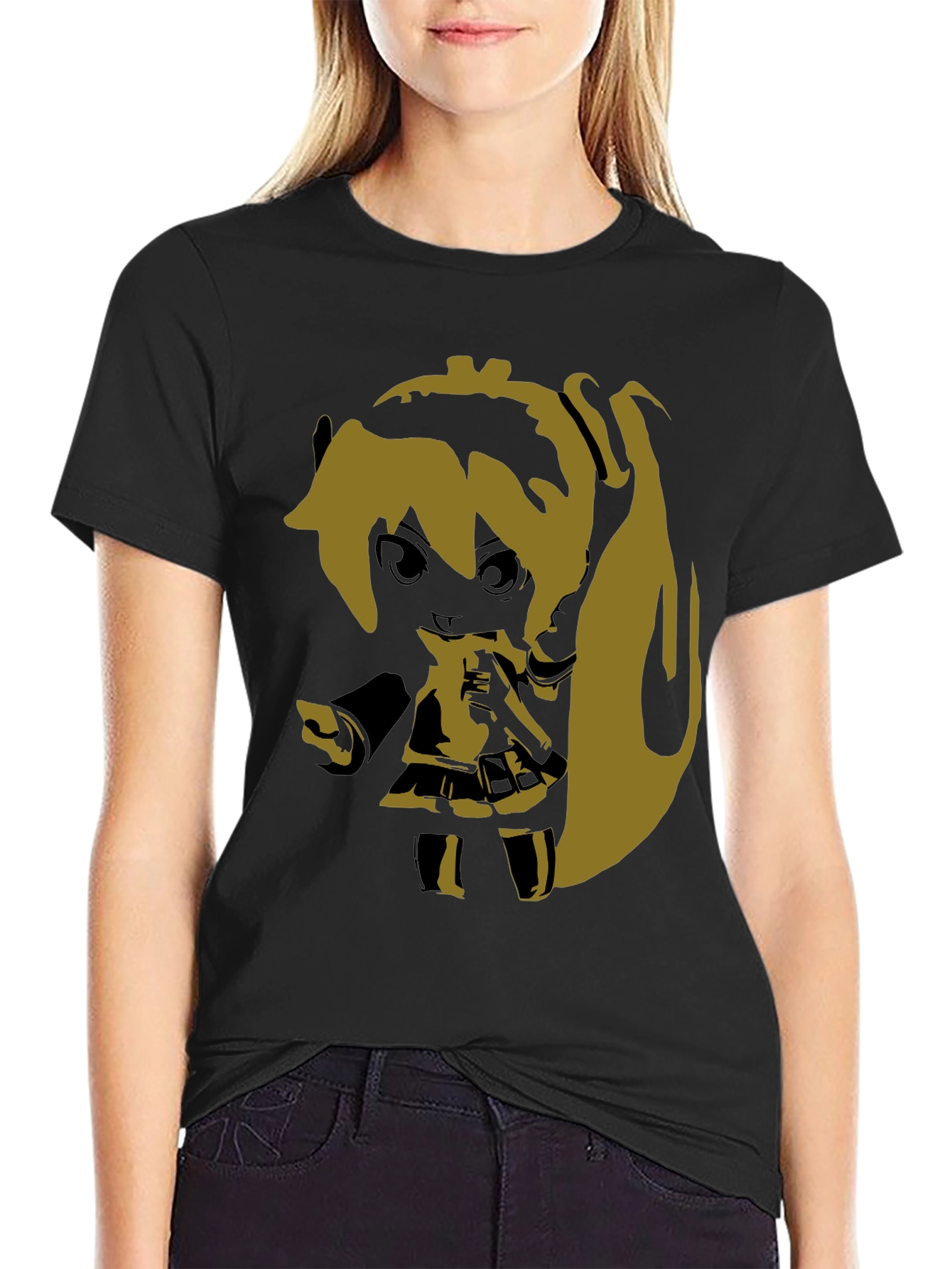 Anime Girl Graphic Print Black T-Shirt