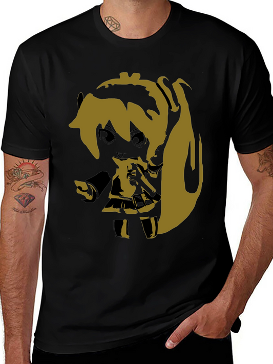 Anime Girl Graphic Print Black T-Shirt