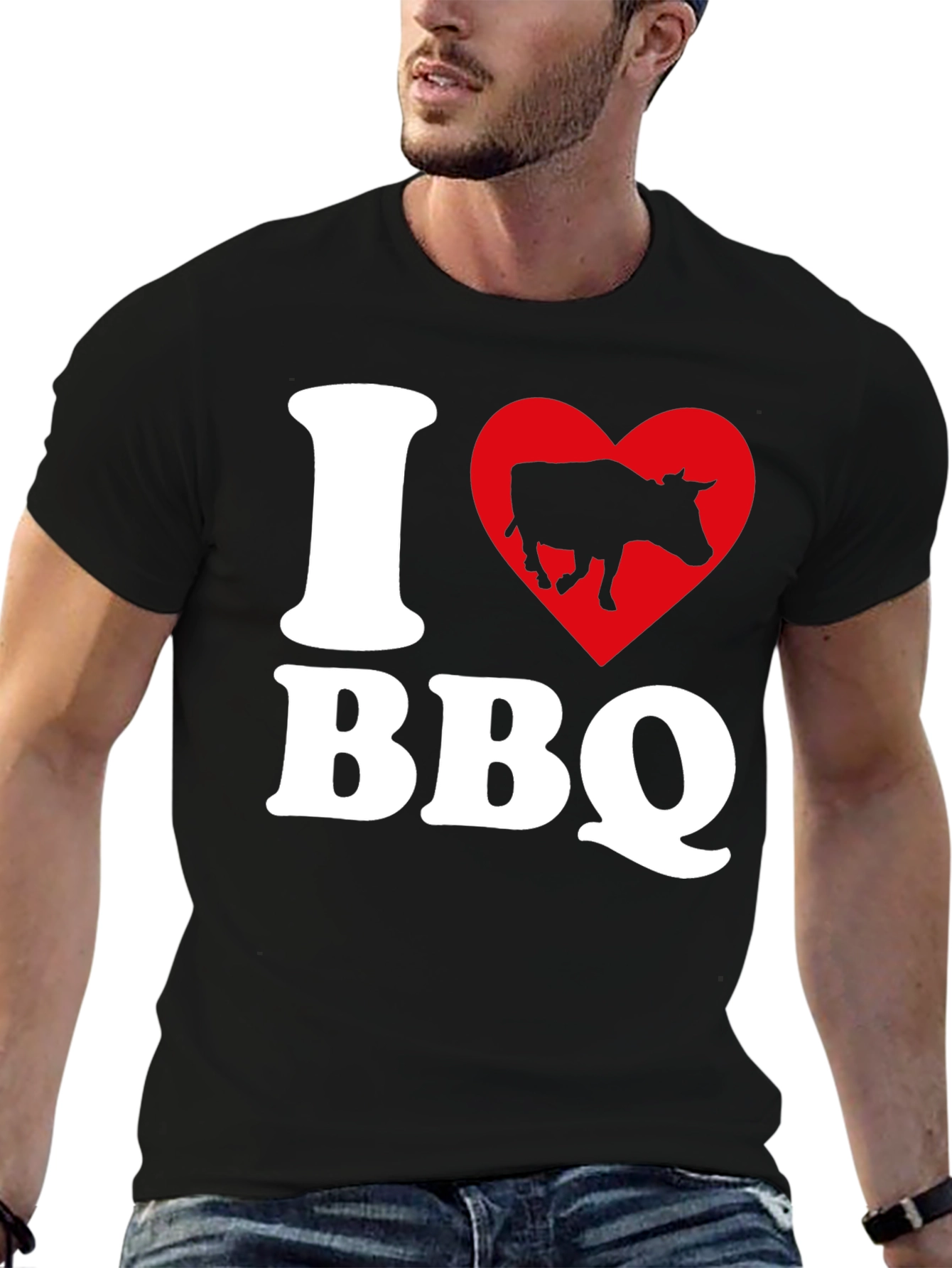 I Heart BBQ Black Graphic T-Shirt