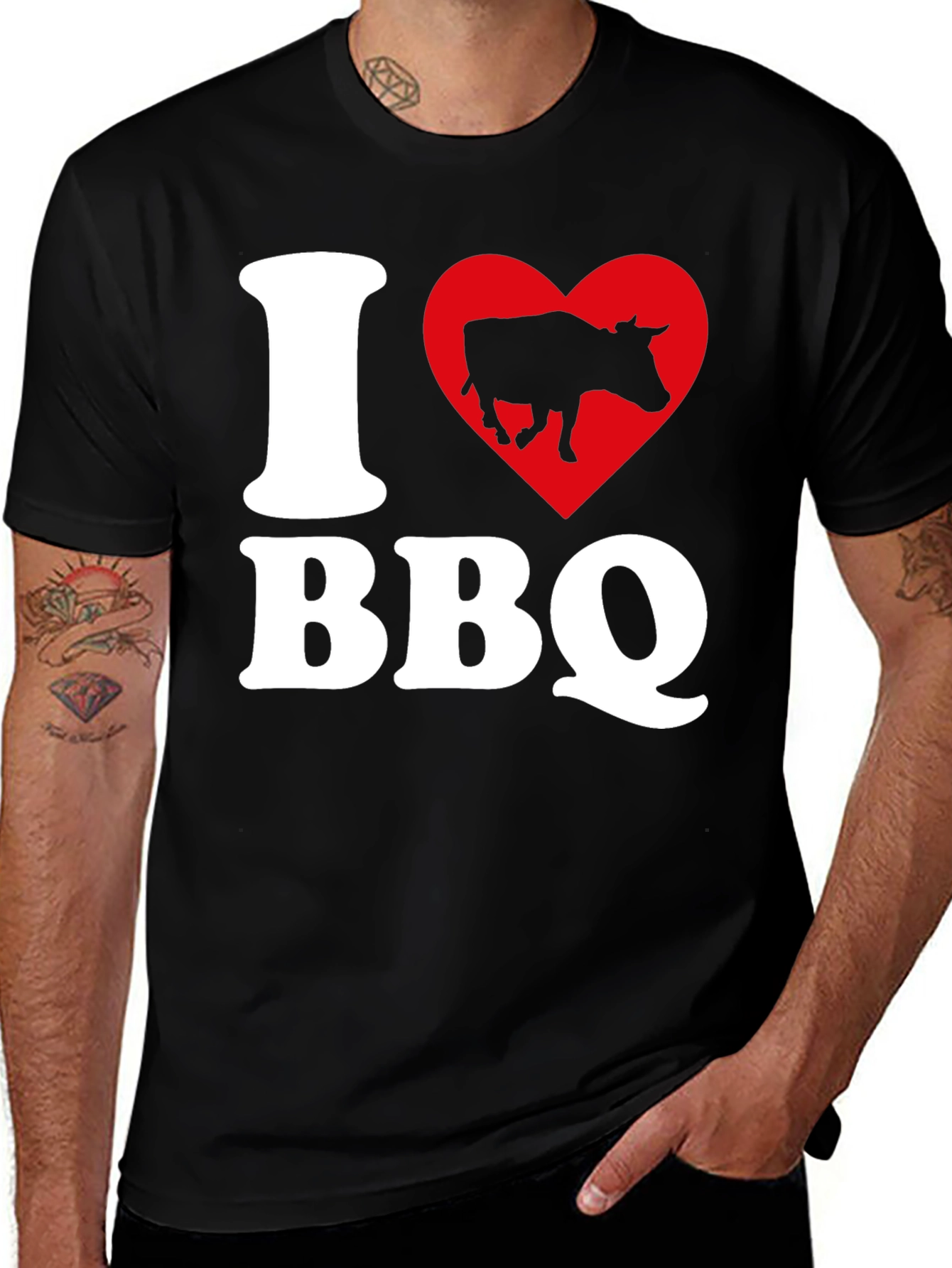 I Heart BBQ Black Graphic T-Shirt