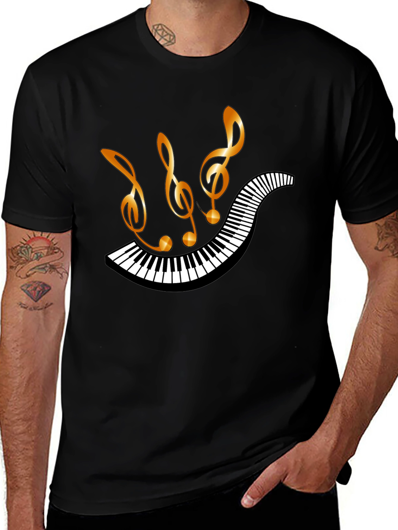 Musical Notes & Piano Keys Graphic T-Shirt