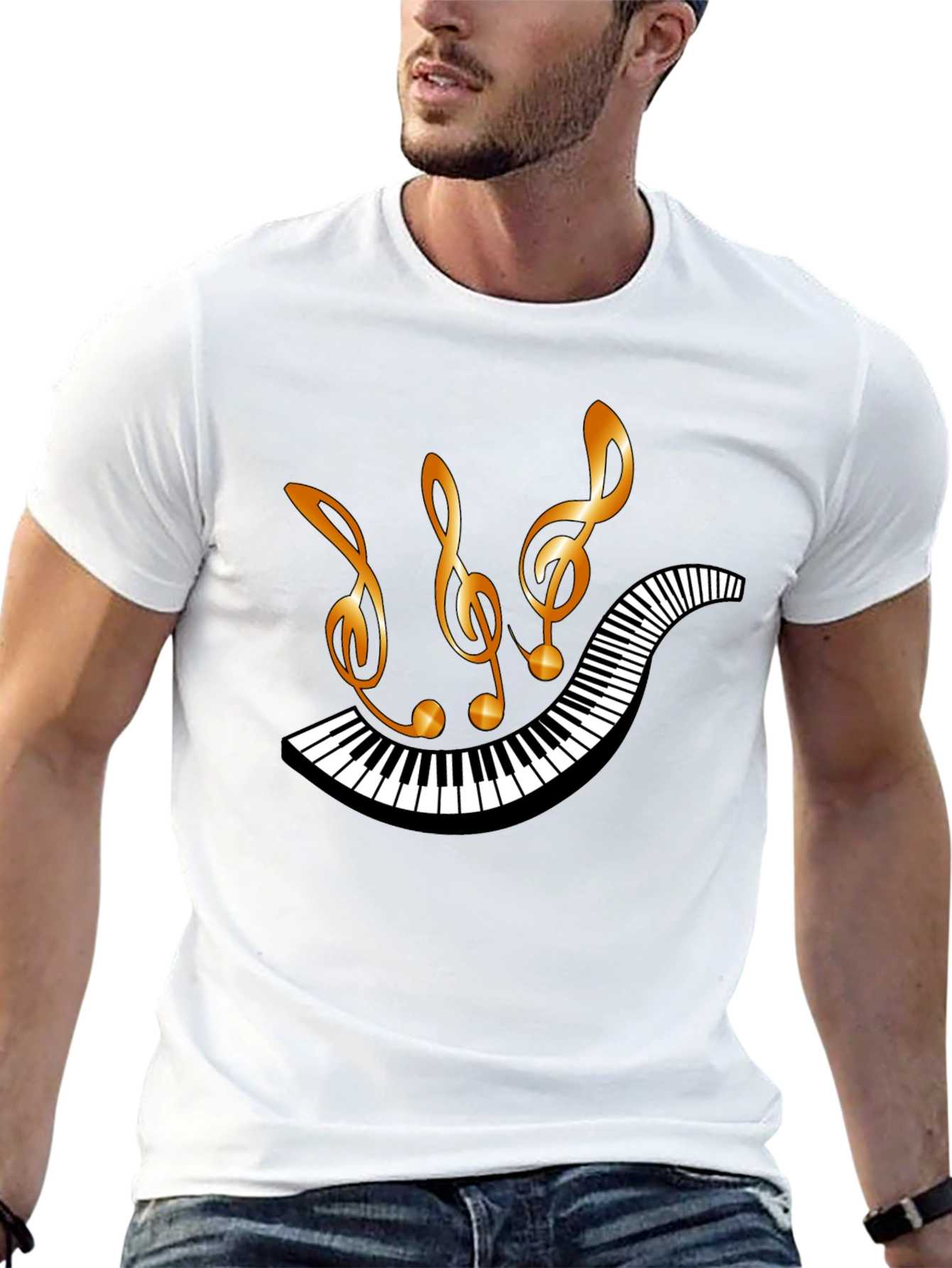 Musical Notes & Piano Keys Graphic T-Shirt