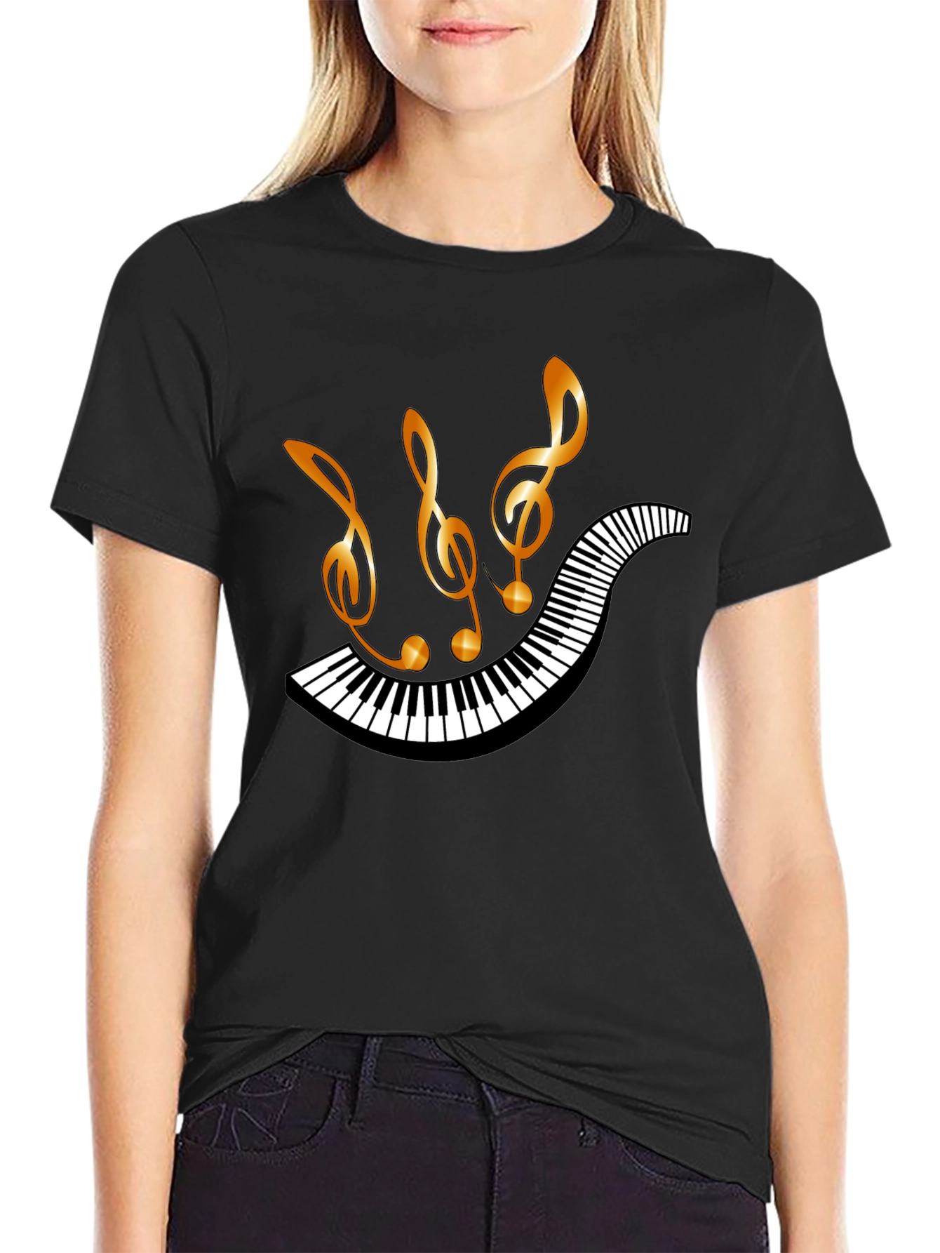 Musical Notes & Piano Keys Graphic T-Shirt