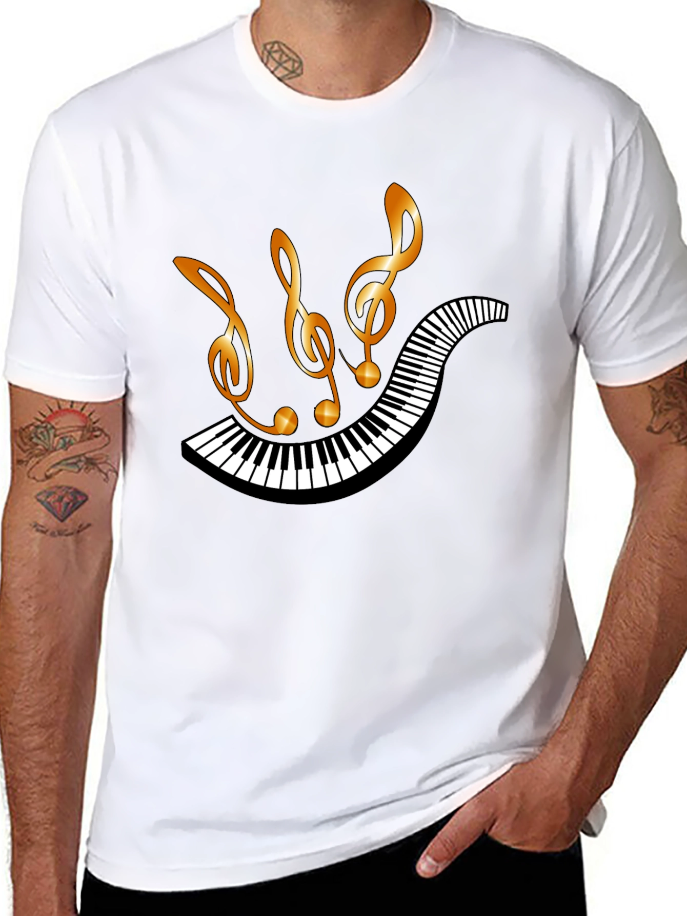 Musical Notes & Piano Keys Graphic T-Shirt